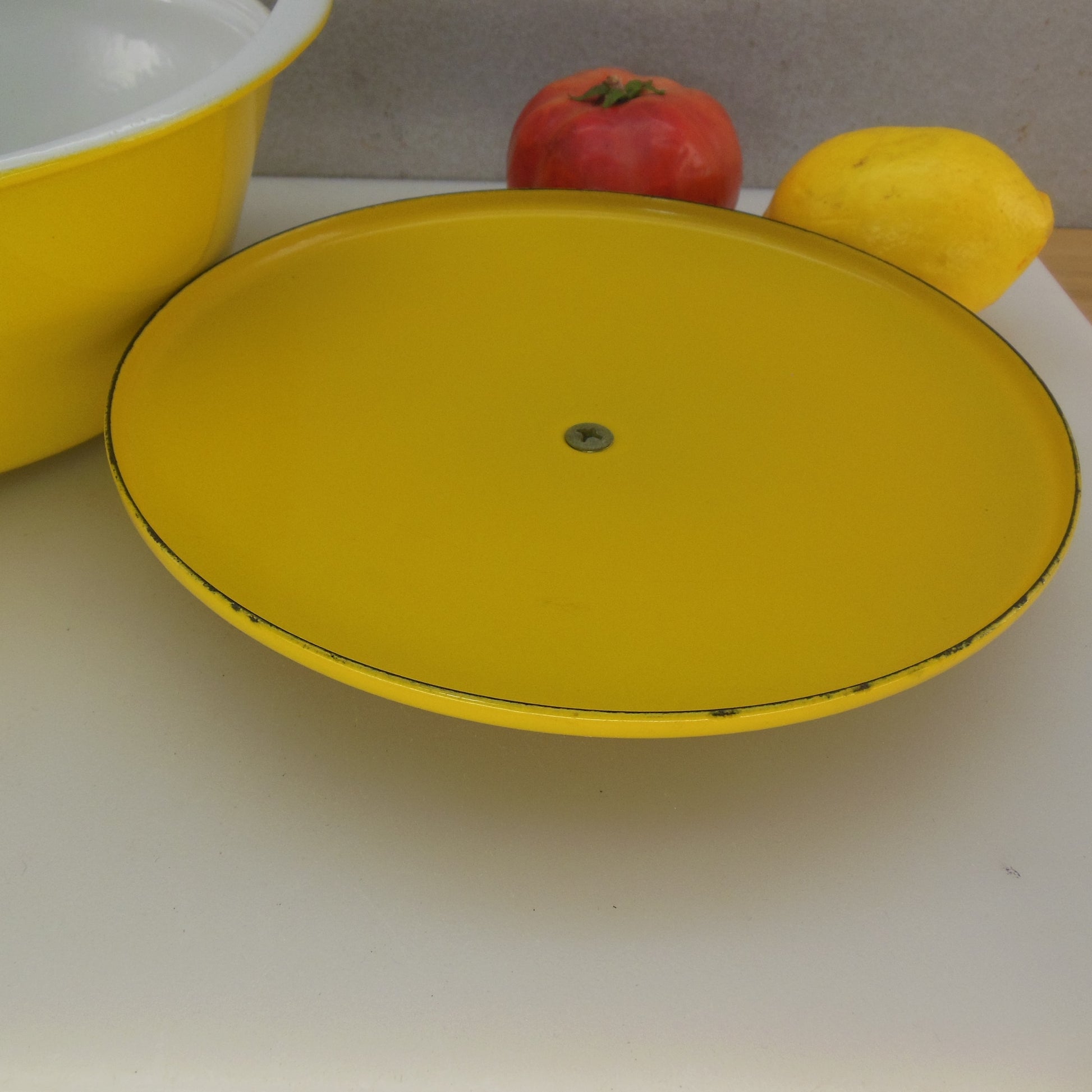 Copco Denmark Lax Design Yellow 3 Quart Dutch Oven Pot Lid Cast Iron Cover Enamelware