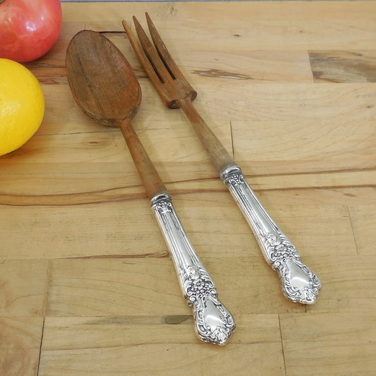 Crown Silver Co. CWV7 Sterling Wood Salad Servers Spoon Fork