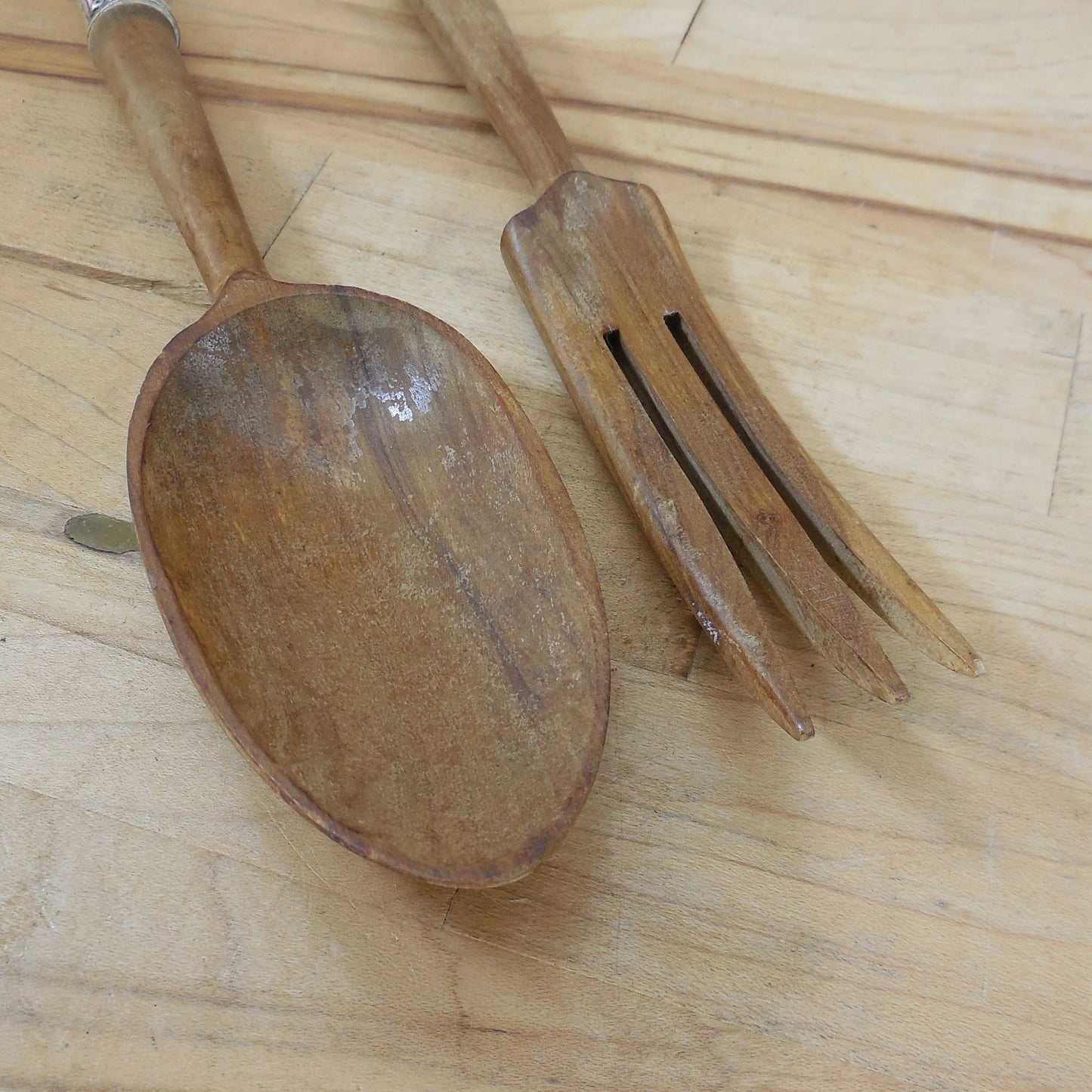 Crown Silver Co. CWV7 Sterling Wood Salad Servers Spoon Fork Vintage