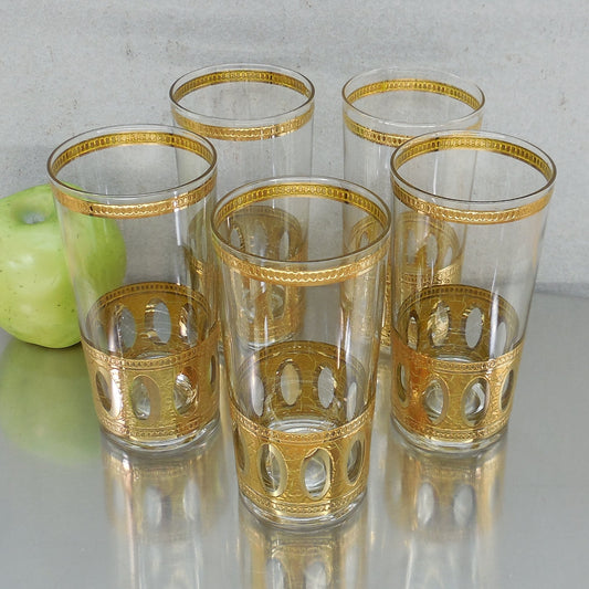 Culver Antigua 22K Gold Highball Drink Glass Tumblers - 5 Set