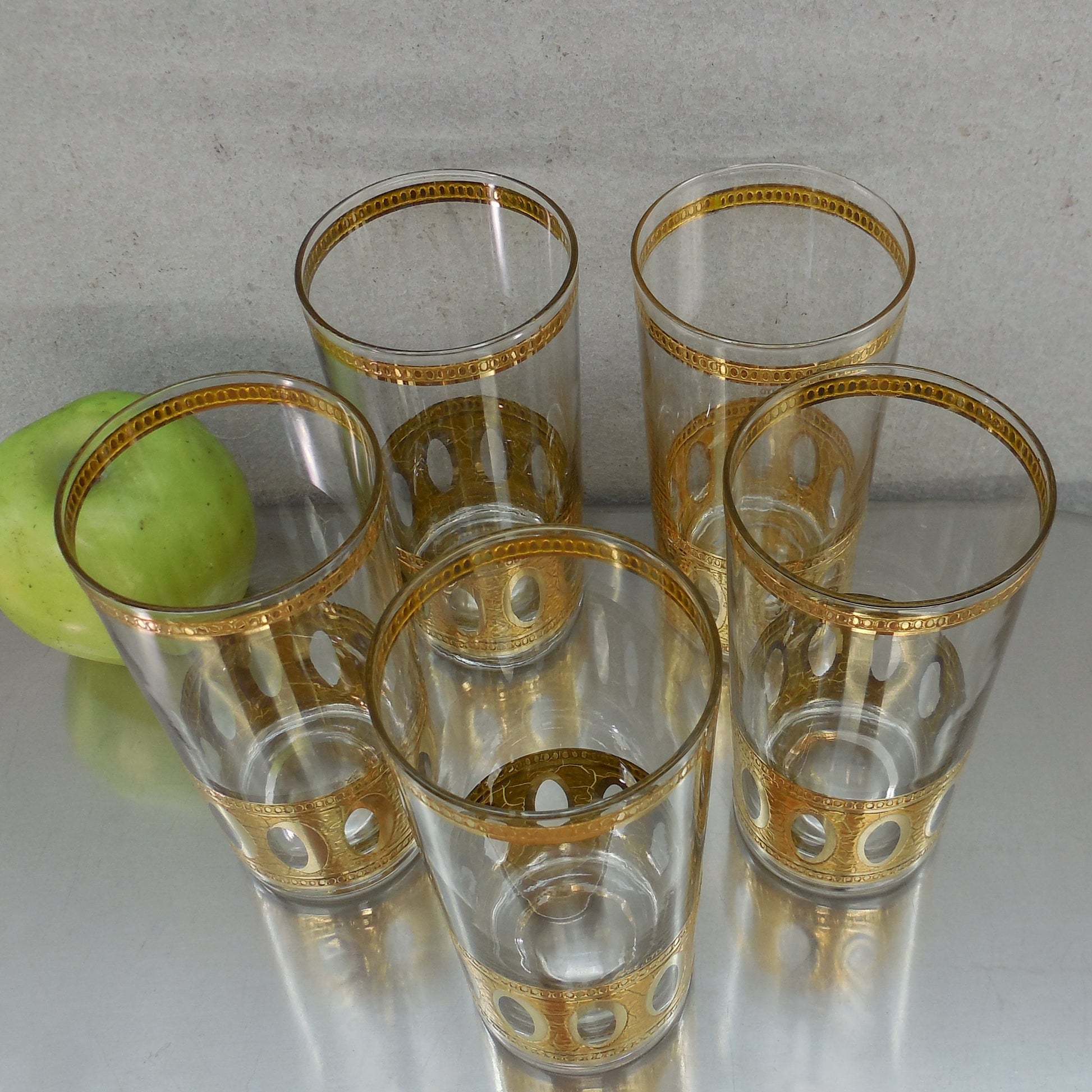 Culver Antigua 22K Gold Highball Drink Glass Tumblers - 5 Set MCM