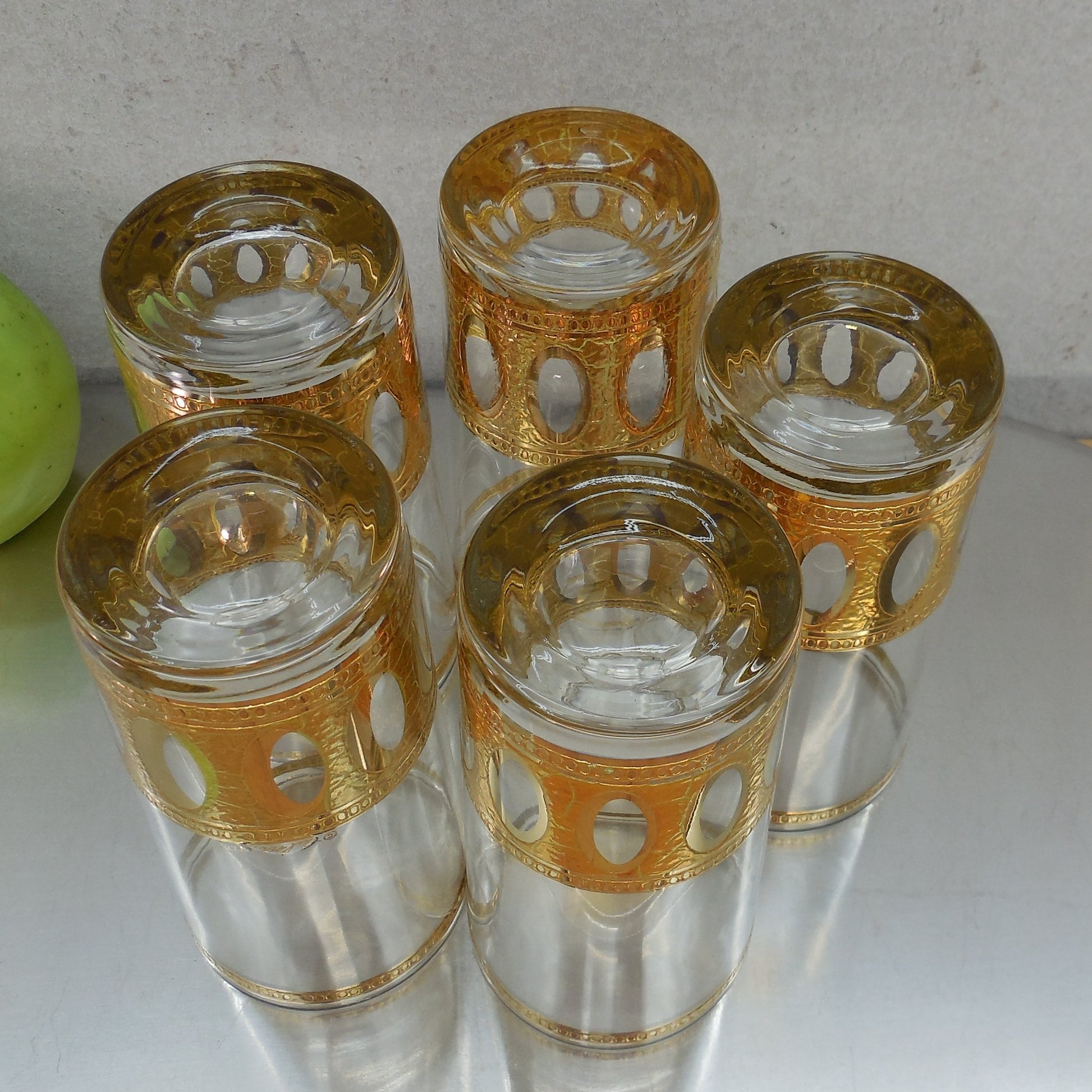 Culver Antigua 22K Gold Highball Drink Glass Tumblers - 5 Set Bottoms Up