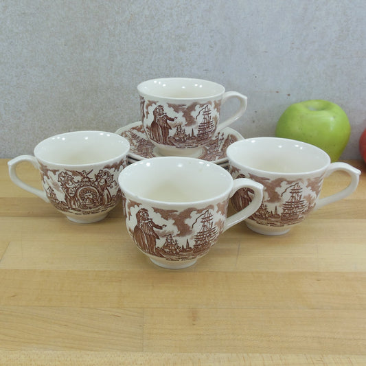 Alfred Meakin England Fair Winds Brown - 4 Cups & 7 Saucers