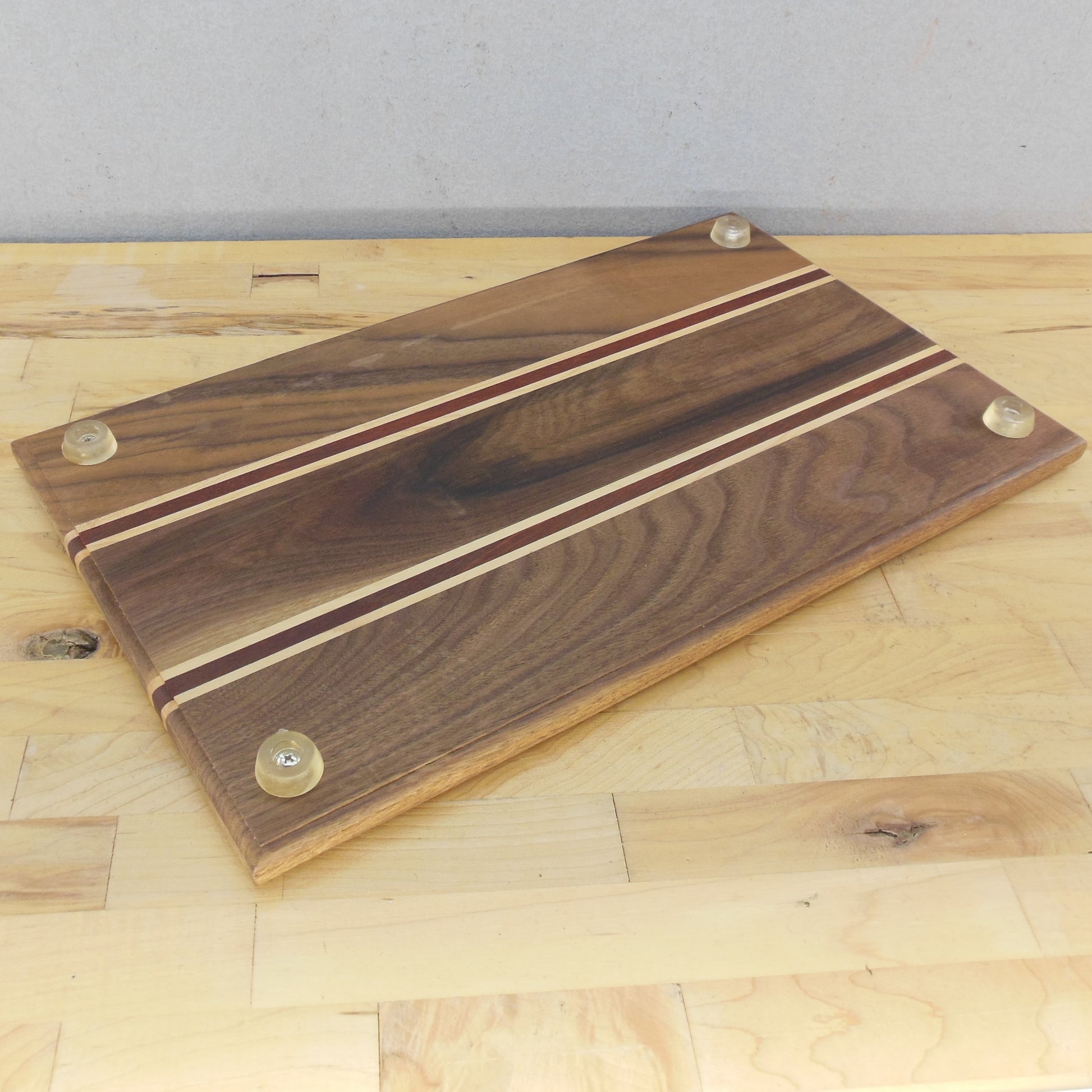 Hand Crafted Cutting Board Maple Walnut Purple Heart 11 x 19 Bottom