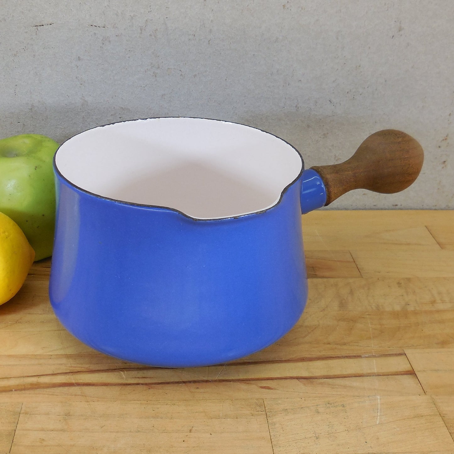 Dansk France Blue Enamelware 1.5 Quart Saucepan Teak Wood Handle