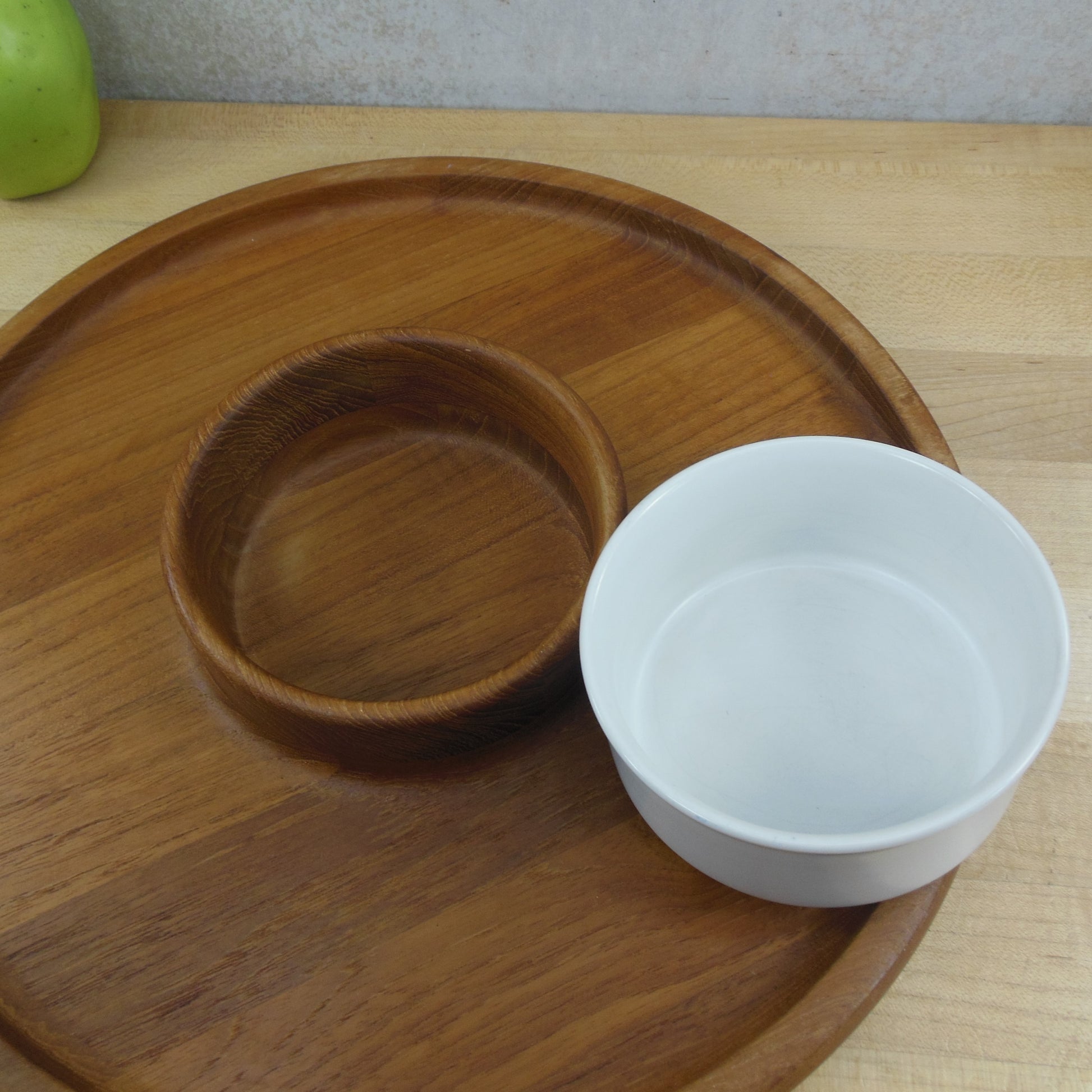 Dansk JHQ Teak Chip Dip Appetizer Platter with Ceramic Bowl vintage