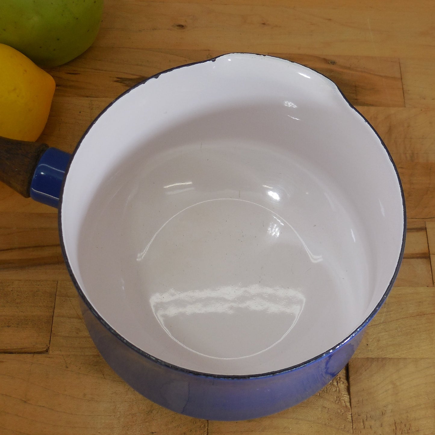 Dansk France Blue Enamelware 1.5 Quart Saucepan Teak Wood Handle