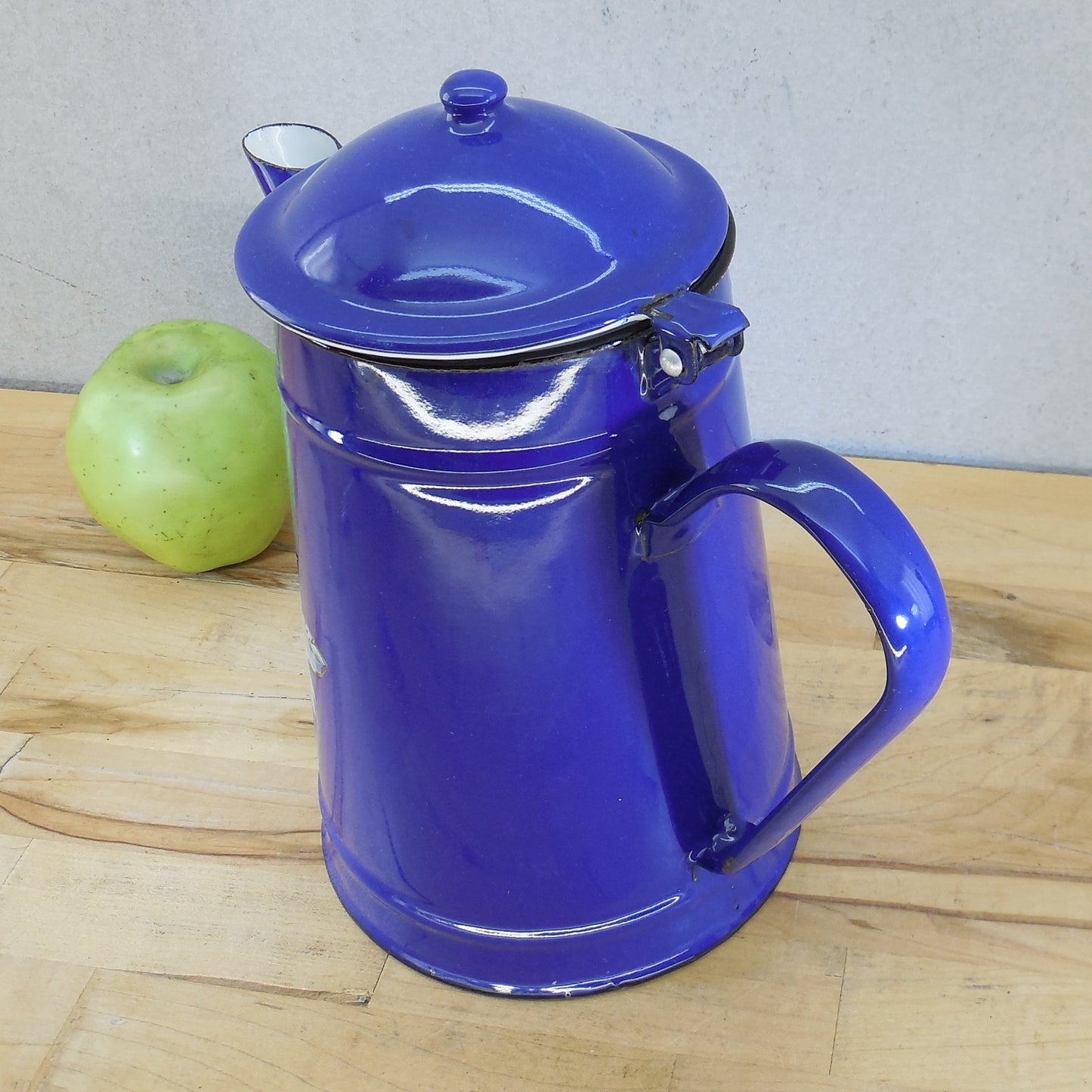 Huta Silesia Poland Daisy Flower Blue Enamelware Coffee Pot Stovetop Black