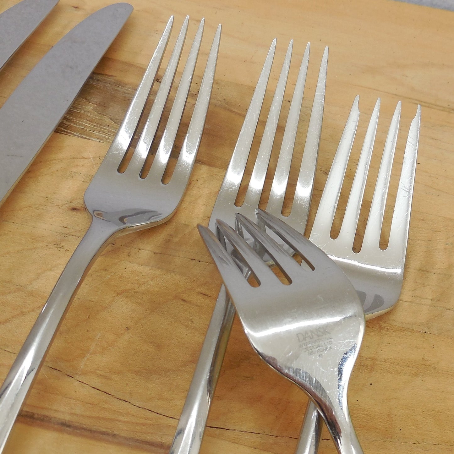 Dansk Korea Statement Glossy Stainless Flatware - 15 Lot Spoon Fork Knife maker stamp