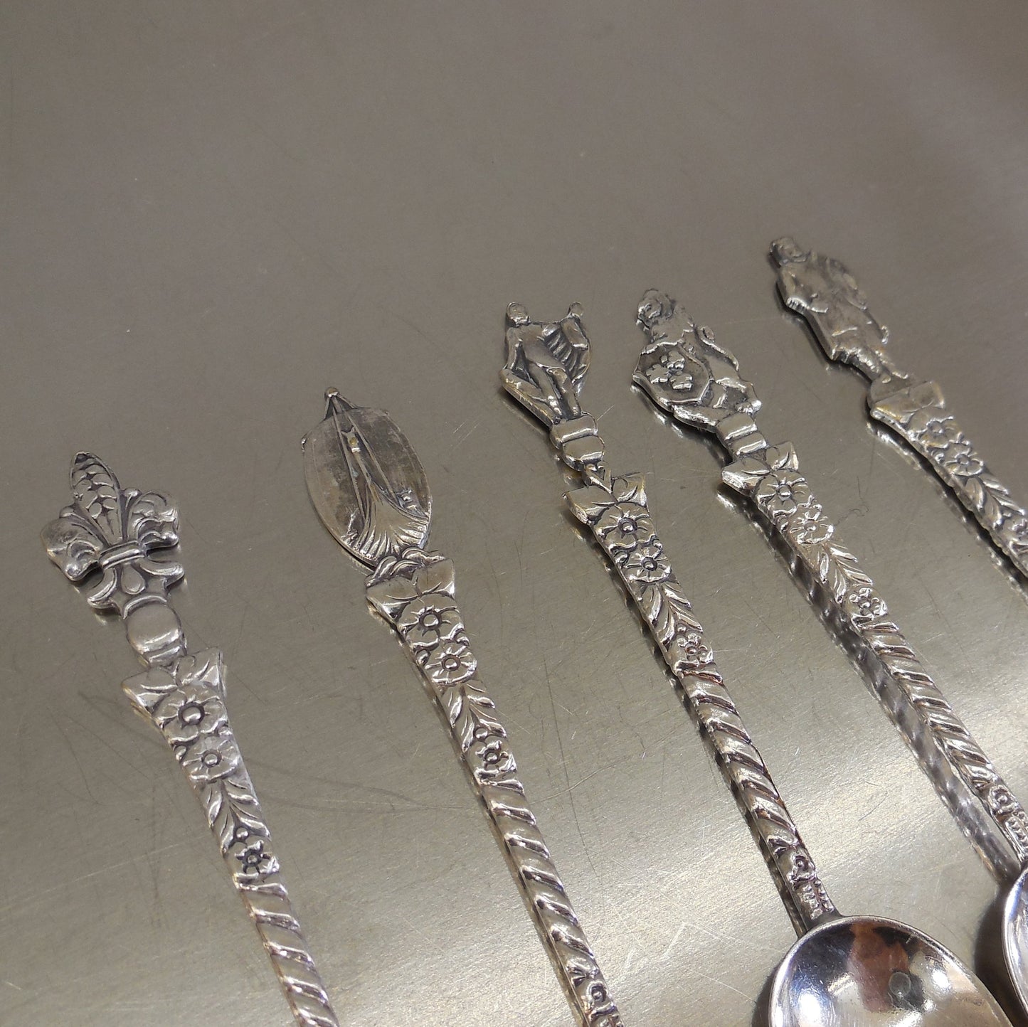 Meka Denmark Silverplate Demitasse Figural Spoons 5 lot Danmark
