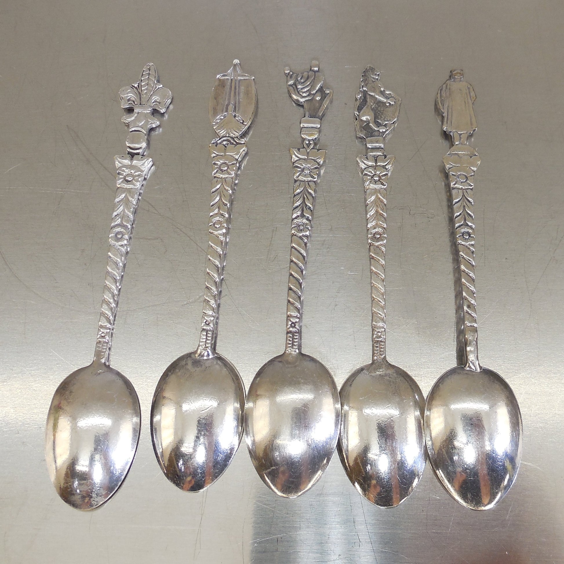 Meka Denmark Silverplate Demitasse Figural Spoons 5 lot Vintage