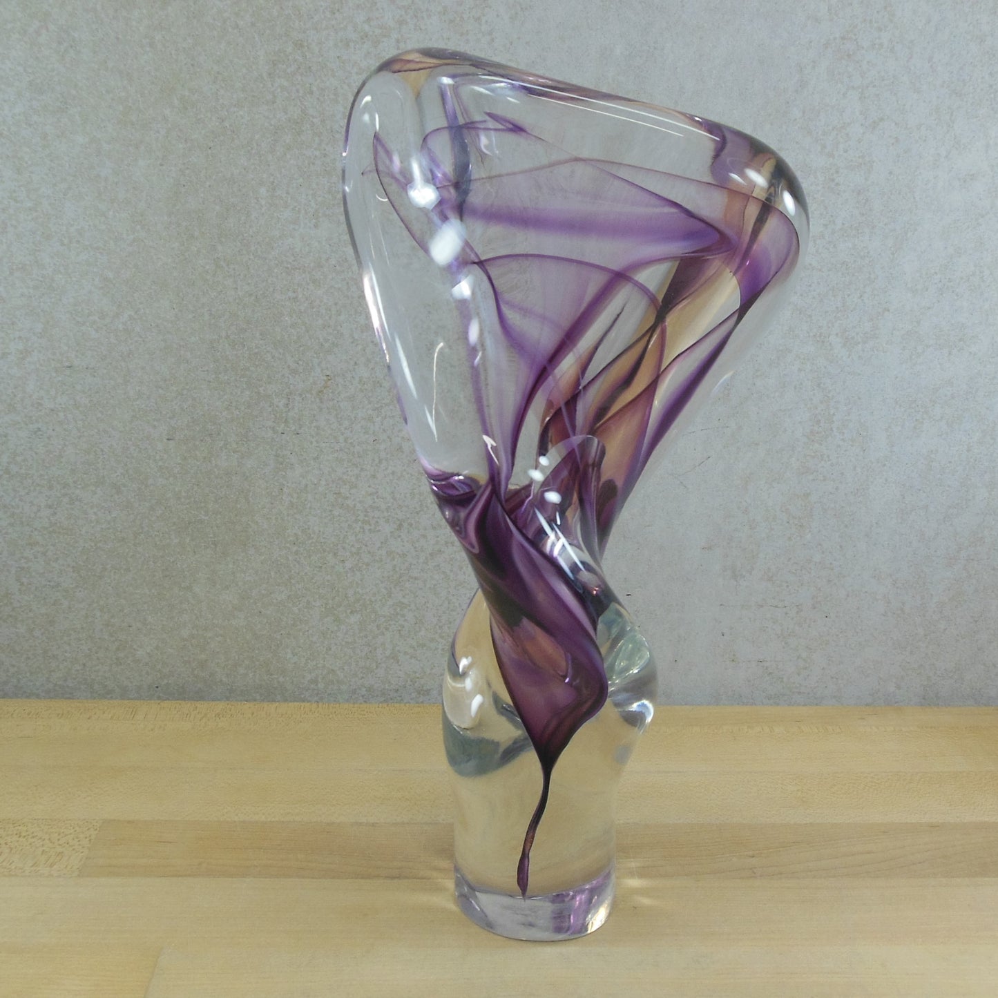 David Goldhagen Signed 1991 Art Glass Twist Sculpture Purple Clear 13" North Carolina