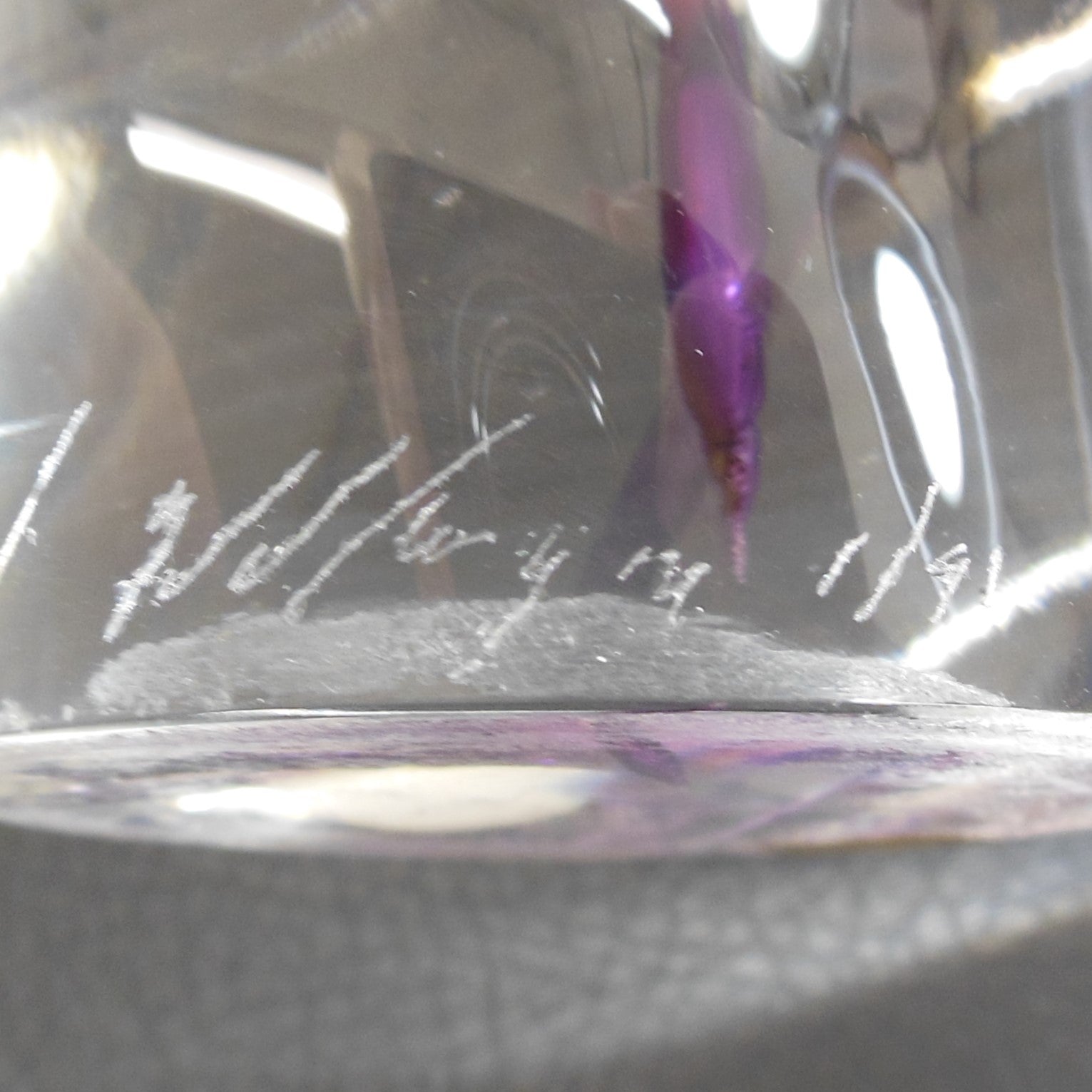 David Goldhagen Signed 1991 Art Glass Twist Sculpture Purple Clear 13" dated 1/91