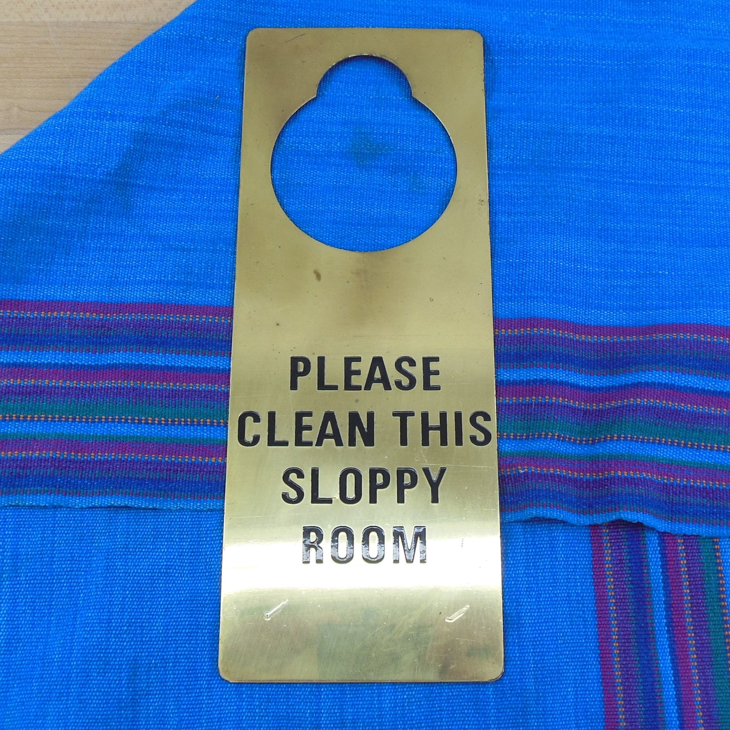 Brass Hotel Door Knob Sign Do Not Disturb - Clean Sloppy Room Vintage