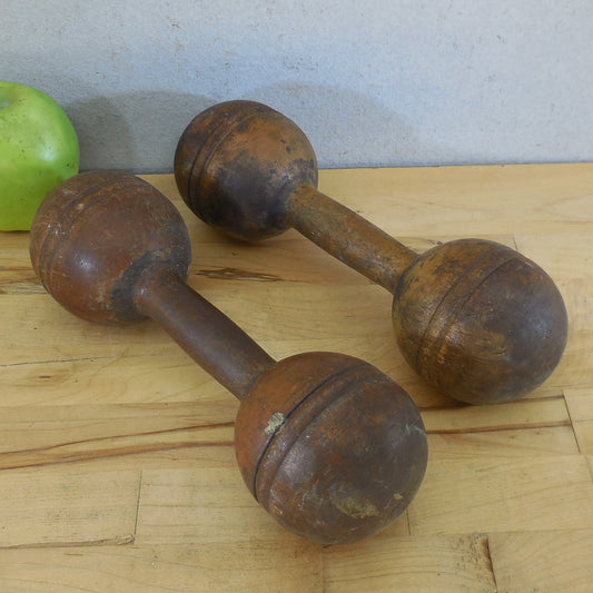 Unbranded Antique Pair 1 lb. Wood Dumbbells Hand Weights