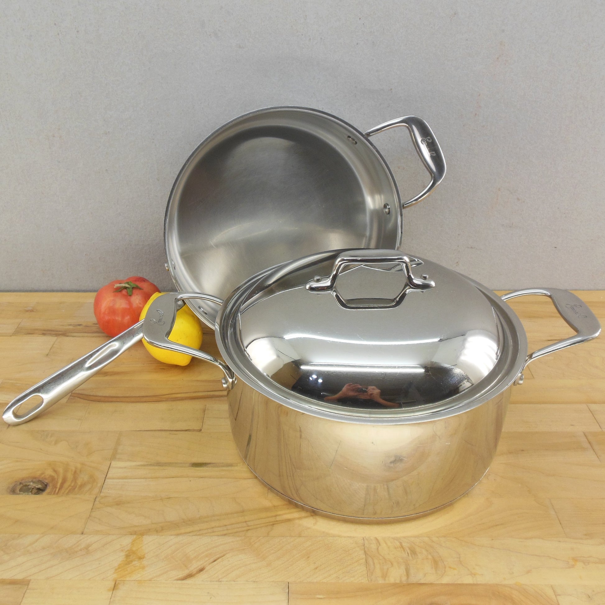 Emeril Stainless Saute Pan 3 Qt. & Stock Pot 6 Qt. Shared Lid