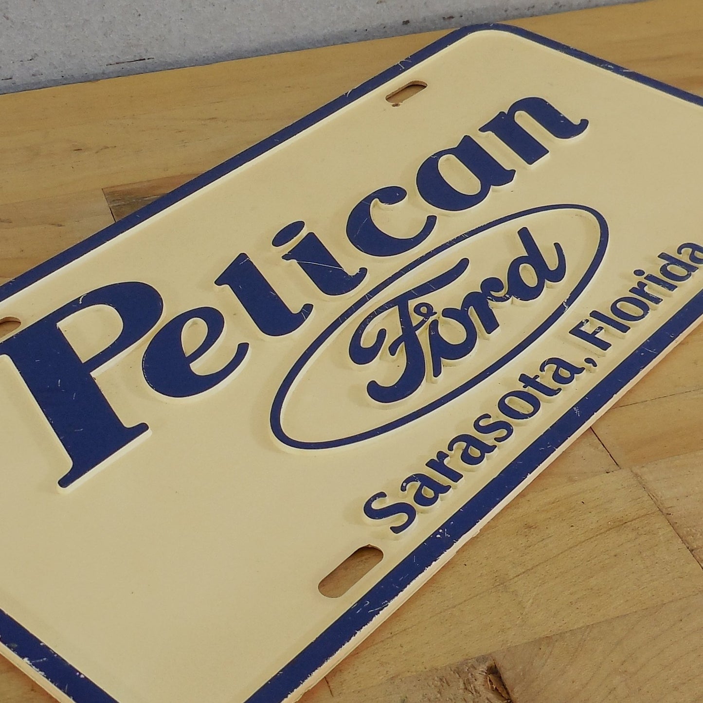Pelican Ford Sarasota FL Vanity Dealership License Plate Tag Embossed Blue