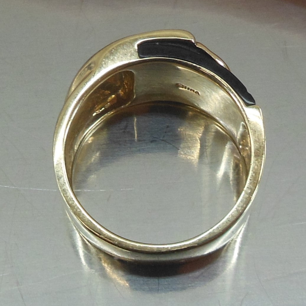 Franklin Mint Men's Ring 10K Yellow Gold Black Onyx Diamond Eagle Size 8.25 China