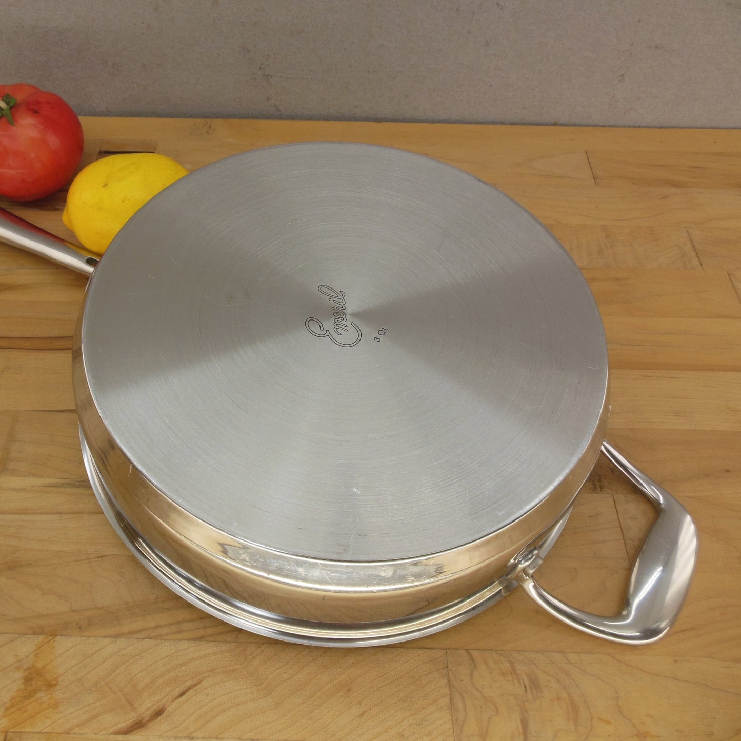 Emeril Stainless Saute Pan 3 Qt. & Stock Pot 6 Qt. Shared Lid Cleaned
