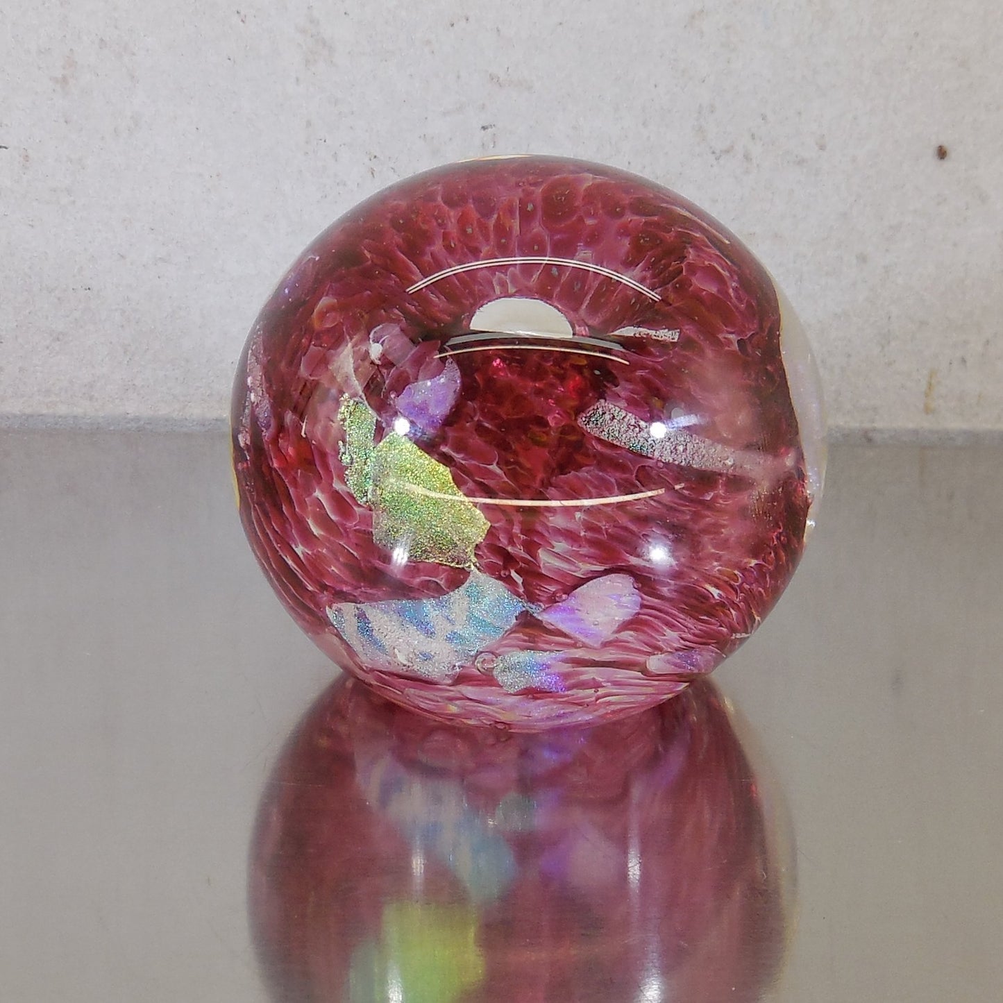 Ed Kozlowski Jr. 1994 Signed Dichroic Blown Art Glass Paperweight Cranberry