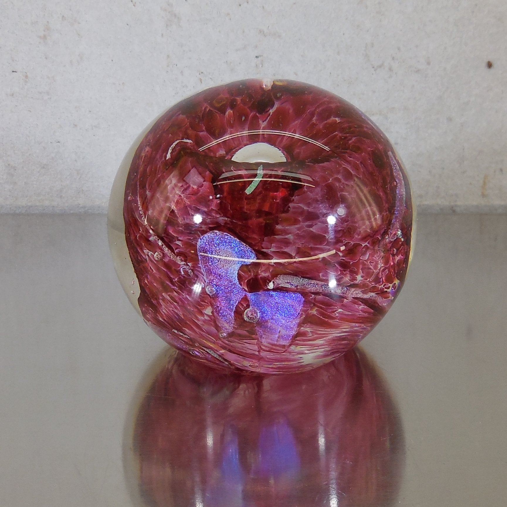 Ed Kozlowski Jr. 1994 Signed Dichroic Blown Art Glass Paperweight Cranberry vintage