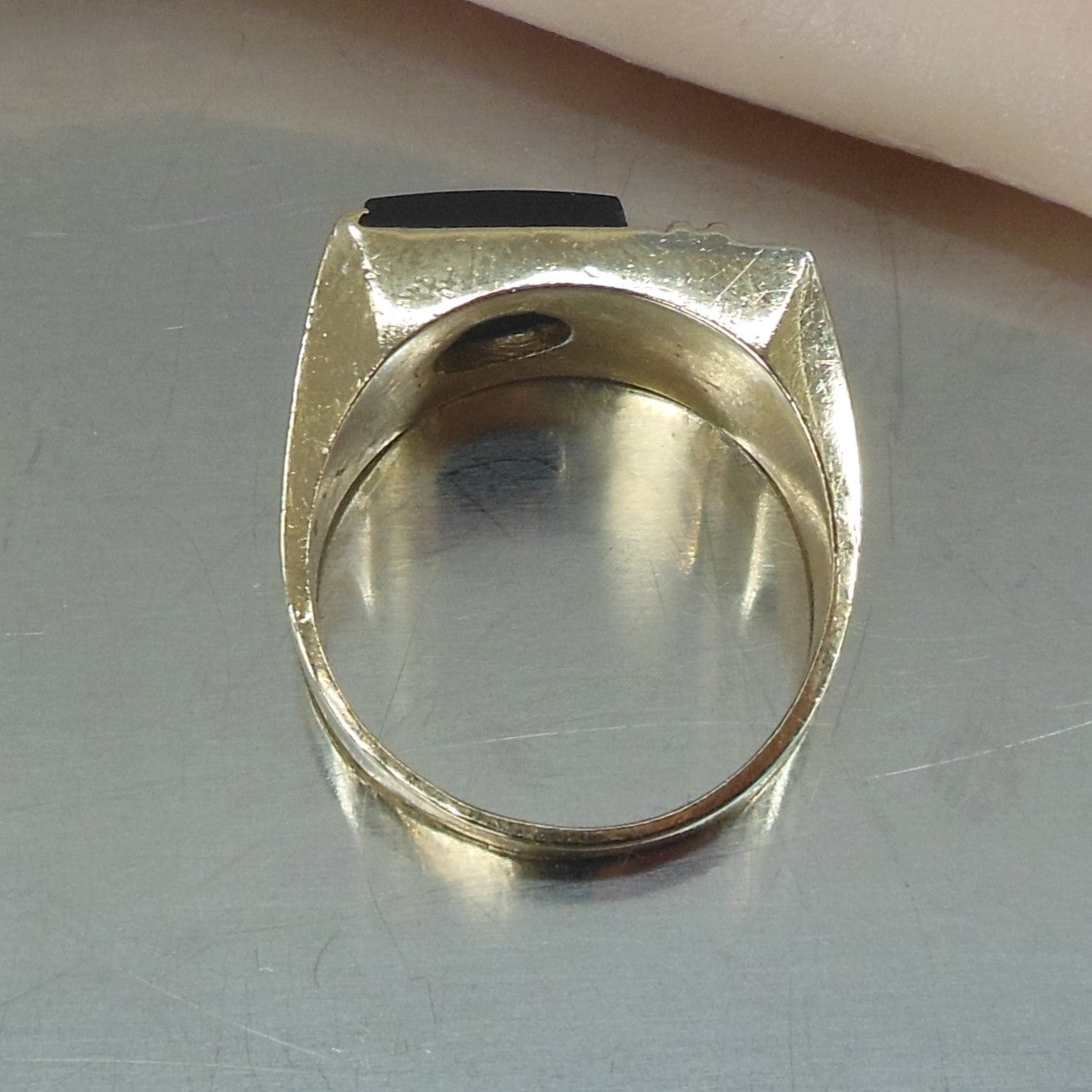 Estate Men's Ring Diamond 14K Yellow/White Gold Black Onyx Square Size 9 used