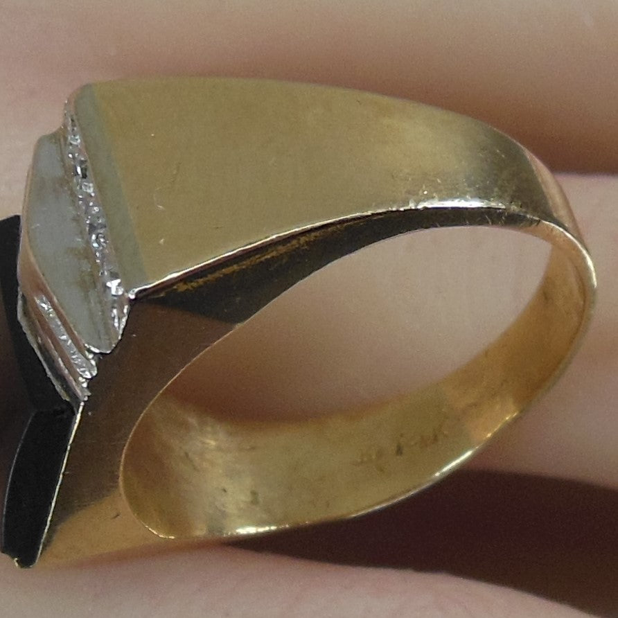 Estate Men's Ring Diamond 14K Yellow/White Gold Black Onyx Square Size 9 DK