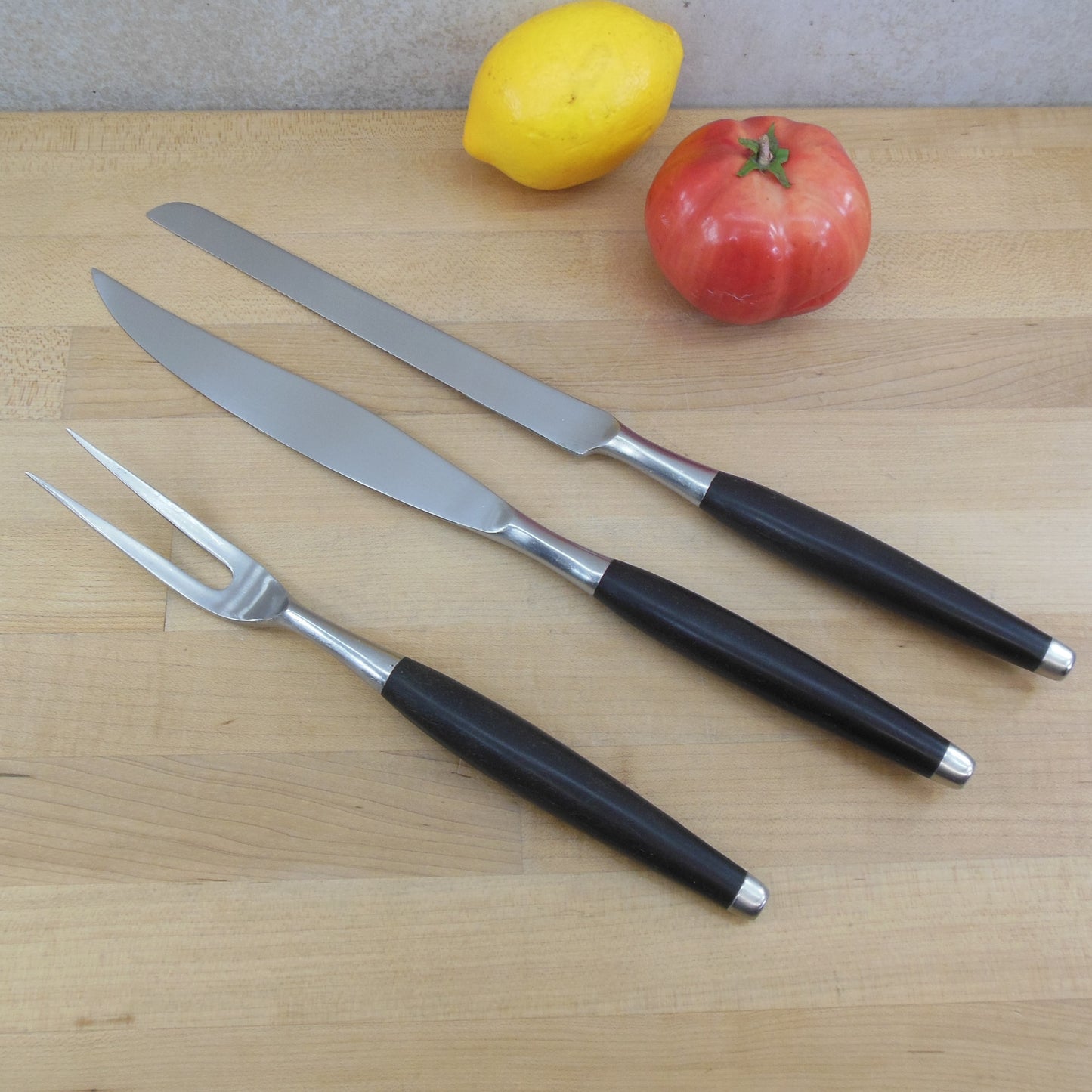 Vtg Ekco Eterna 3 Piece Knife Set Made In USA Wooden Handles Kitchen Set