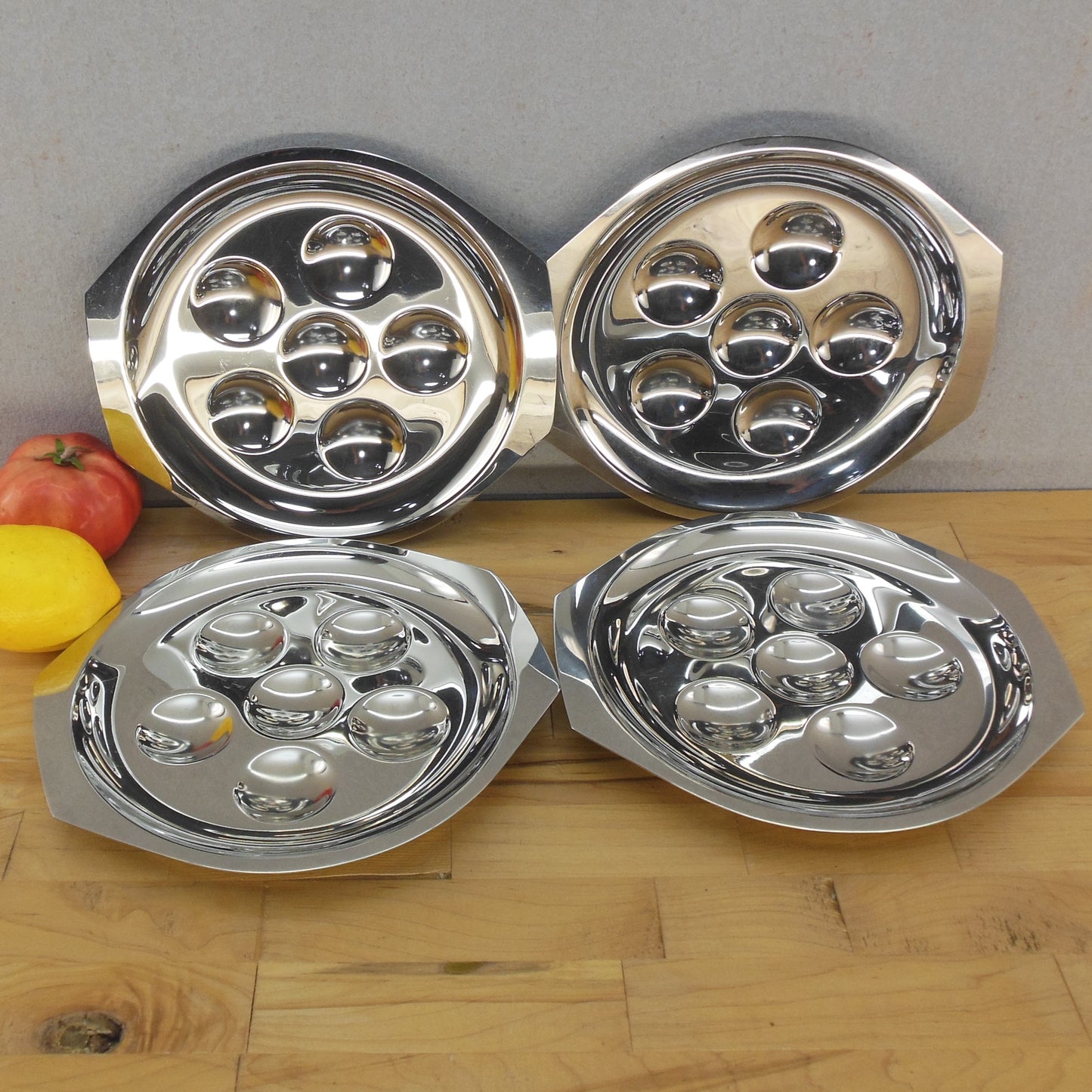 Meneses Spain Mirror Stainless Escargot Plates Pan 4 Set