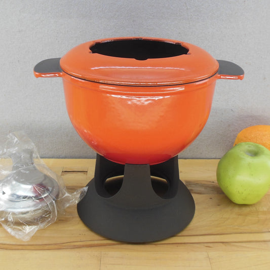 Ikea Senior France Flame Orange Cast Iron Fondue Pot Unused Set