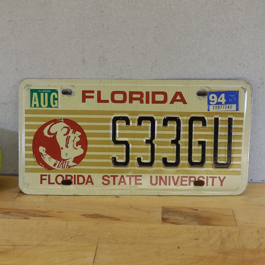 FSU 1990's License Plate Tag - Florida State University Seminoles S33GU