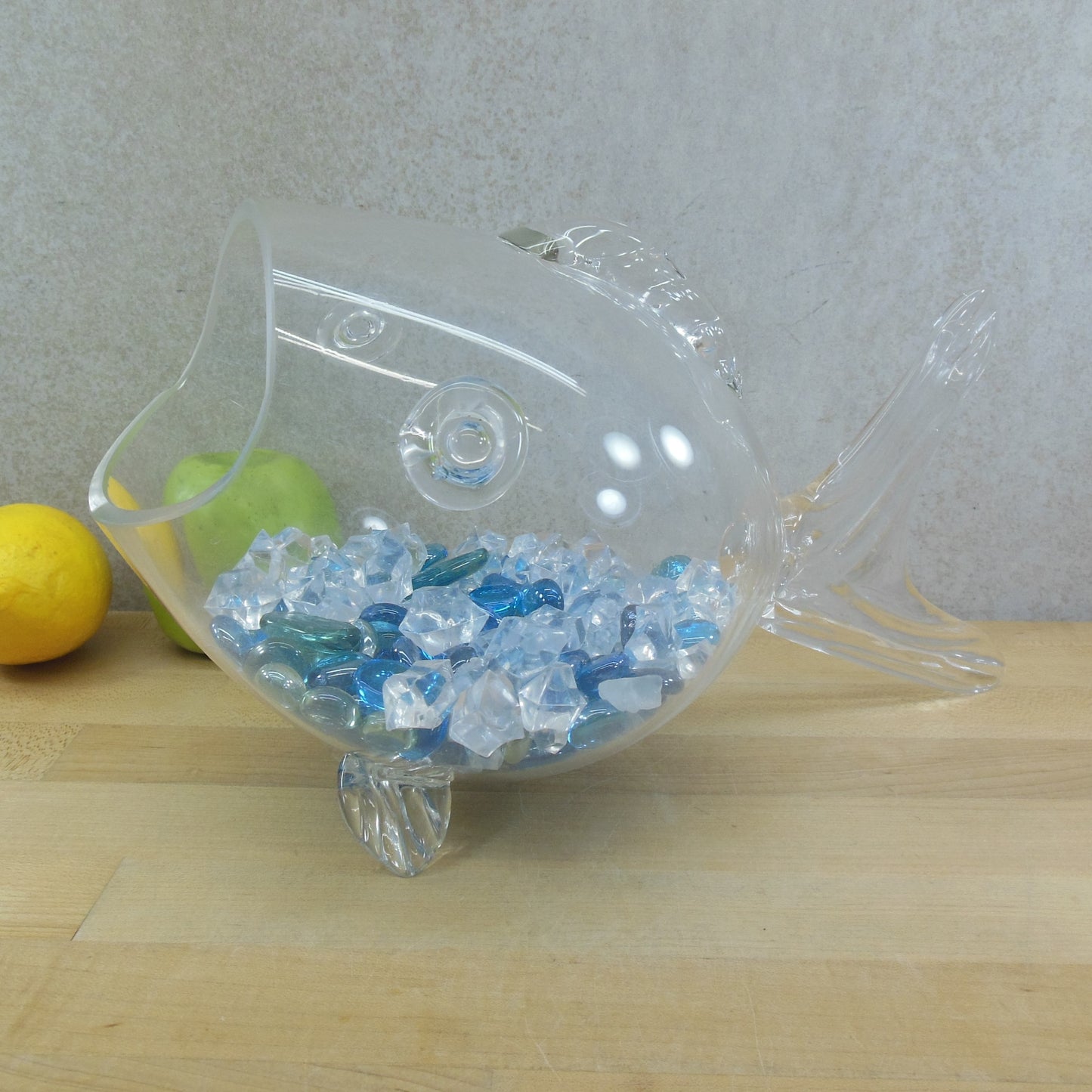Unbranded Blenko Style Blown Art Clear Glass Fish Vase Bowl Figurine