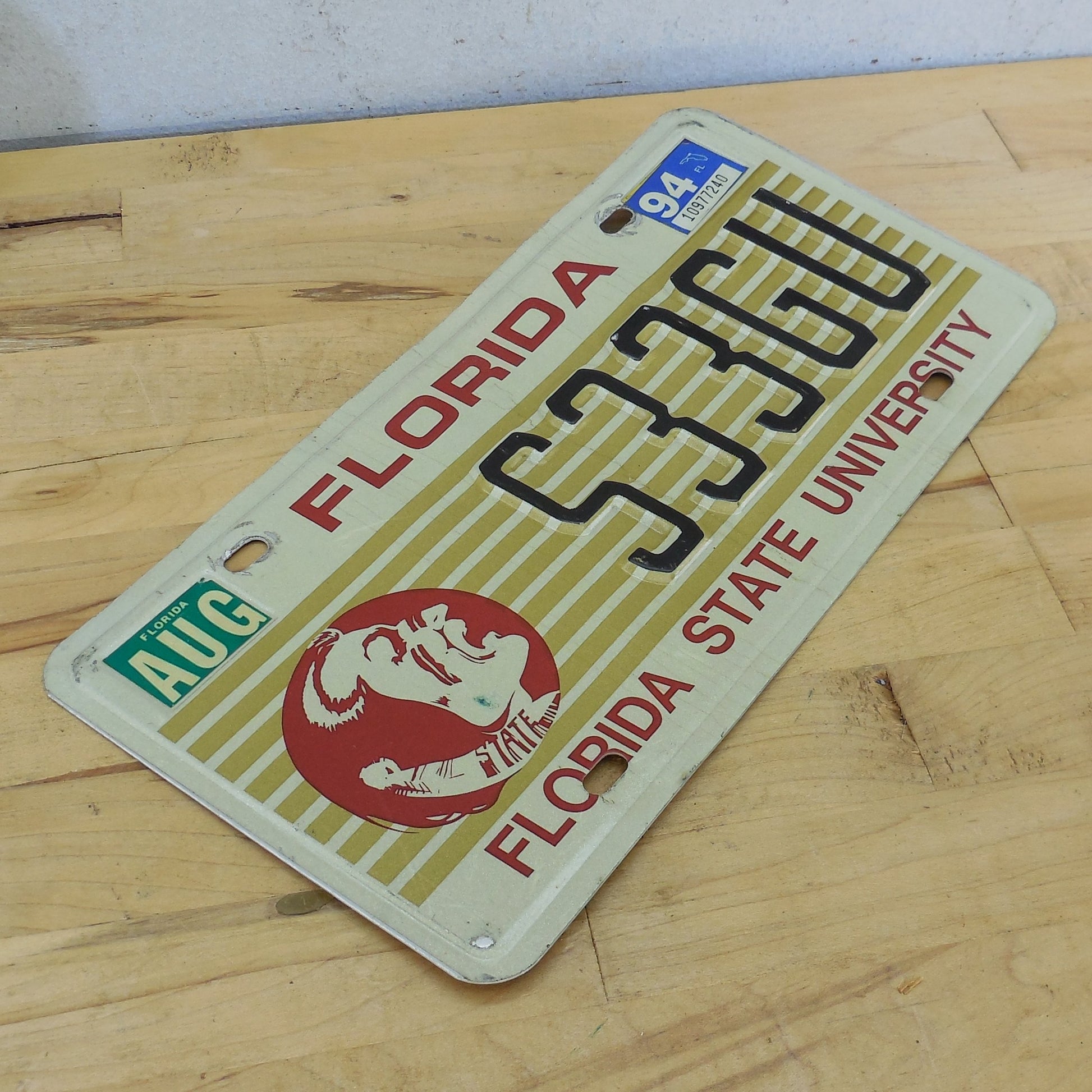 FSU 1990's License Plate Tag - Florida State University Seminoles S33GU