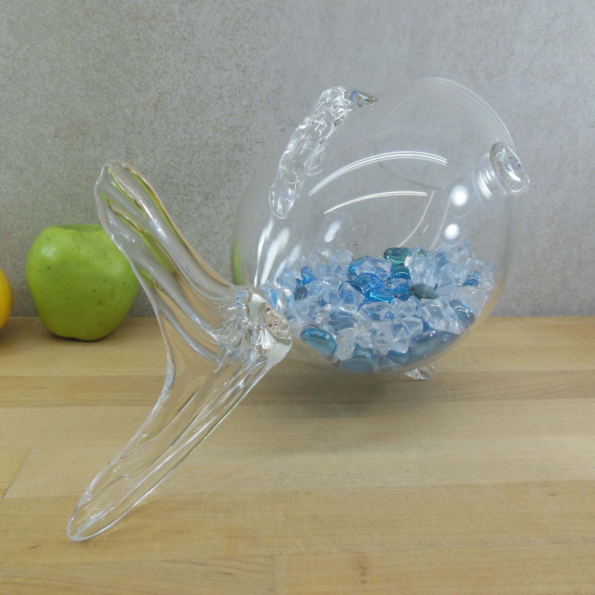 Unbranded Blenko Style Blown Art Clear Glass Fish Vase Bowl Figurine vintage