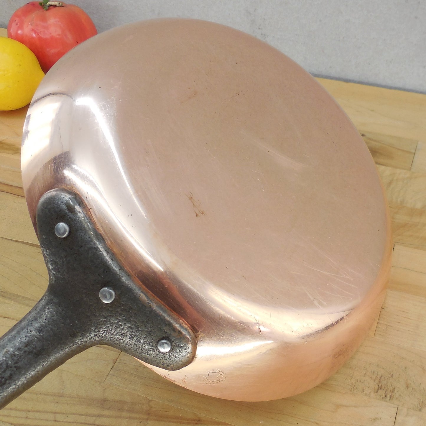 Baumalu France Fabrication Francaise 9.5" Copper Tin Fry Pan Skillet 2mm Iron Handle