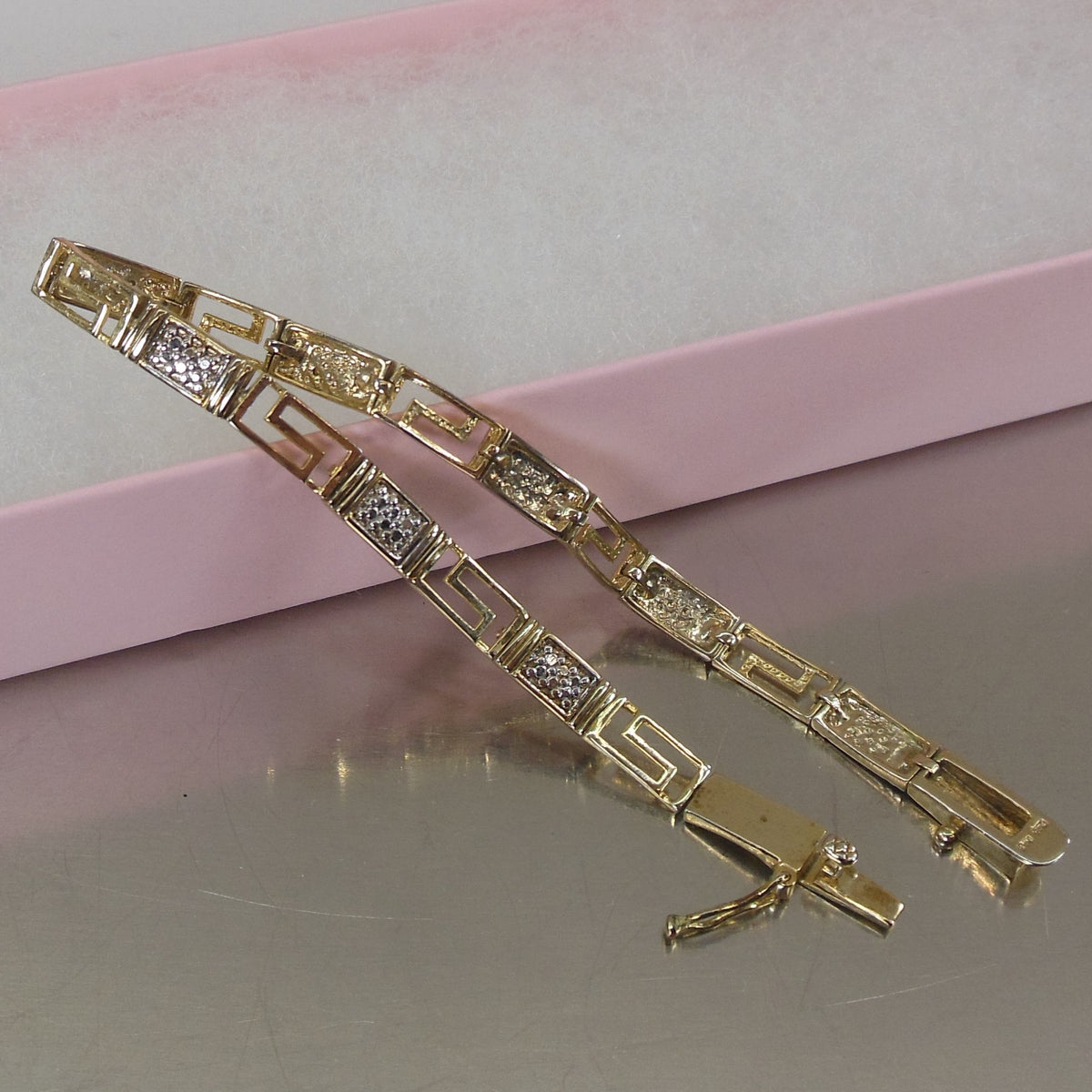 Fas 925 FAS 925 Silver Gold Plate Tennis Bracelet Asian Key Design – Olde ...