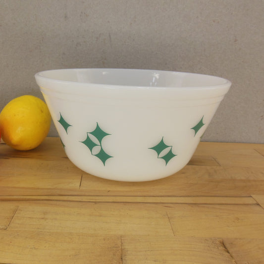 Federal Glass USA Mixing Bowl White Turquoise Aqua Atomic Diamonds 8"