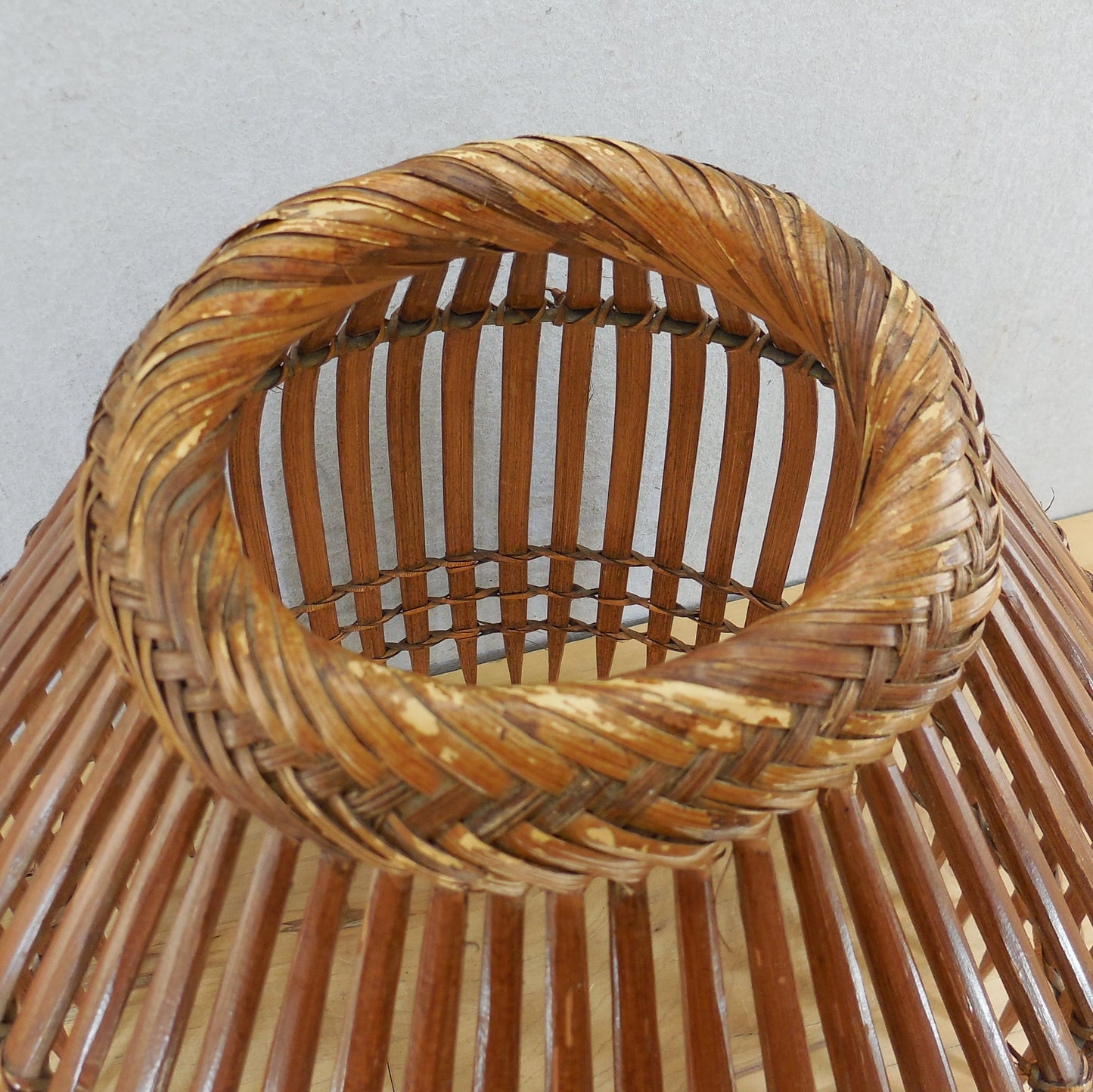 Mid Century Bamboo Fish Basket Light Lamp Shade 14.25" Used