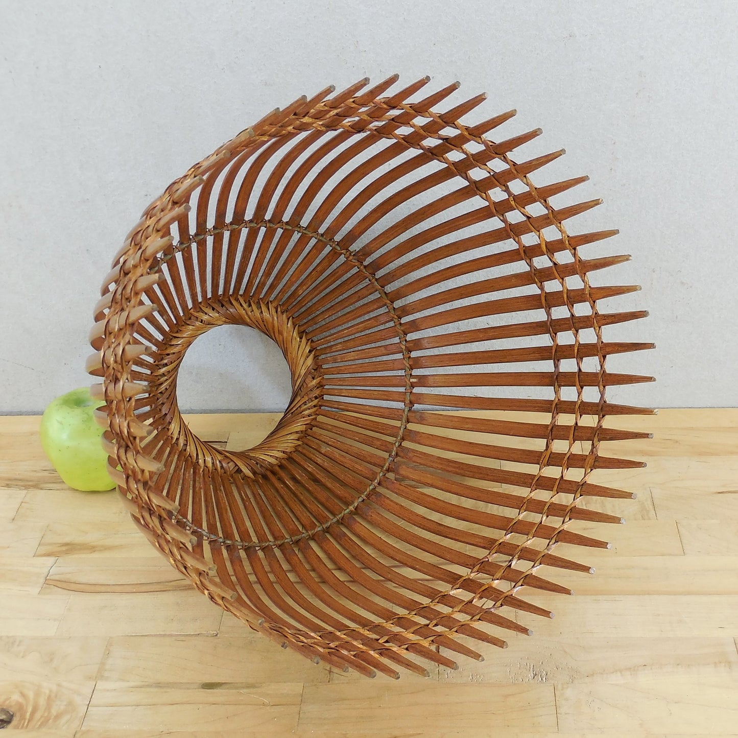 Mid Century Bamboo Fish Basket Light Lamp Shade 14.25" Woven