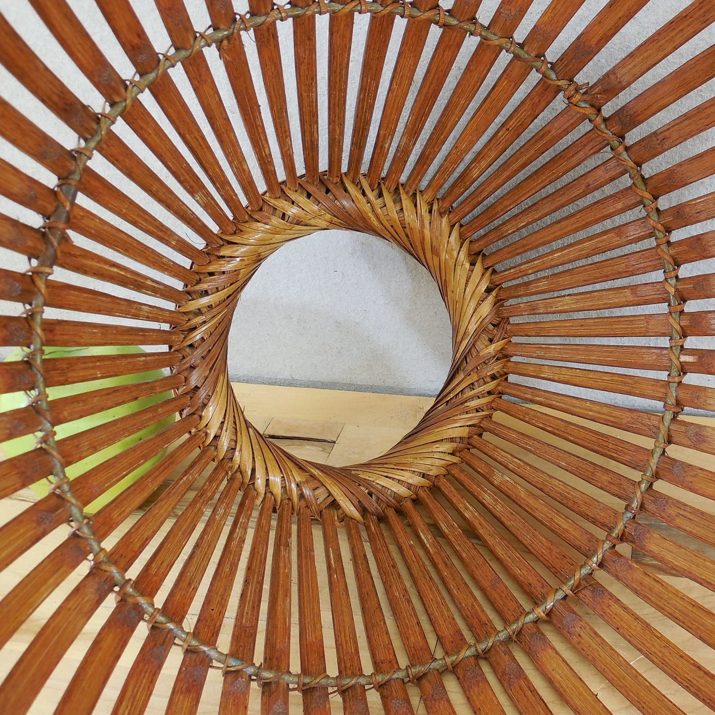 Mid Century Bamboo Fish Basket Light Lamp Shade 14.25" Vintage