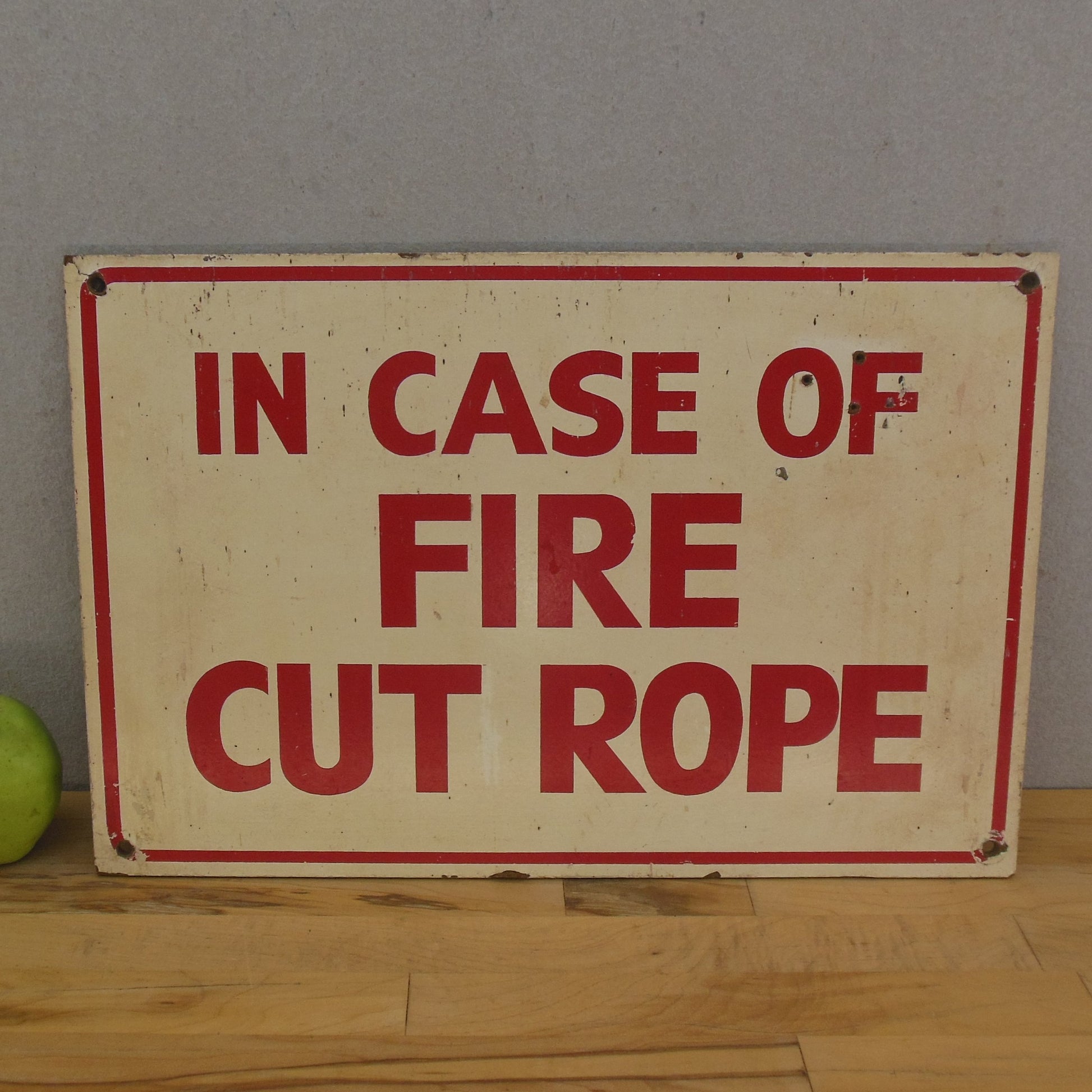 Vtg. Theater Stage Fire Curtain Sign IN CASE OF FIRE CUT ROPE 12X18