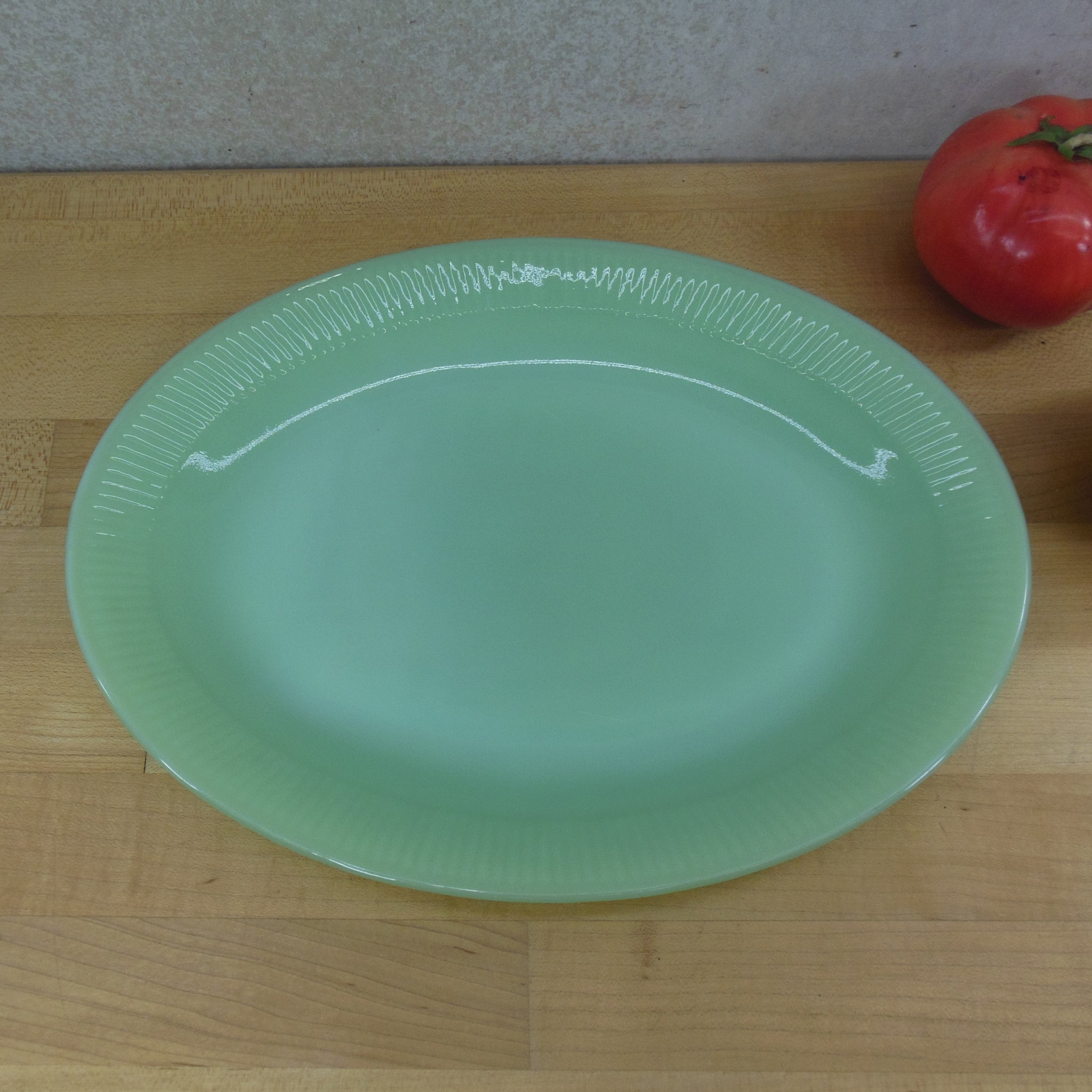 Fire King Jane Ray Jadeite Glass Oval Platter Plate 12