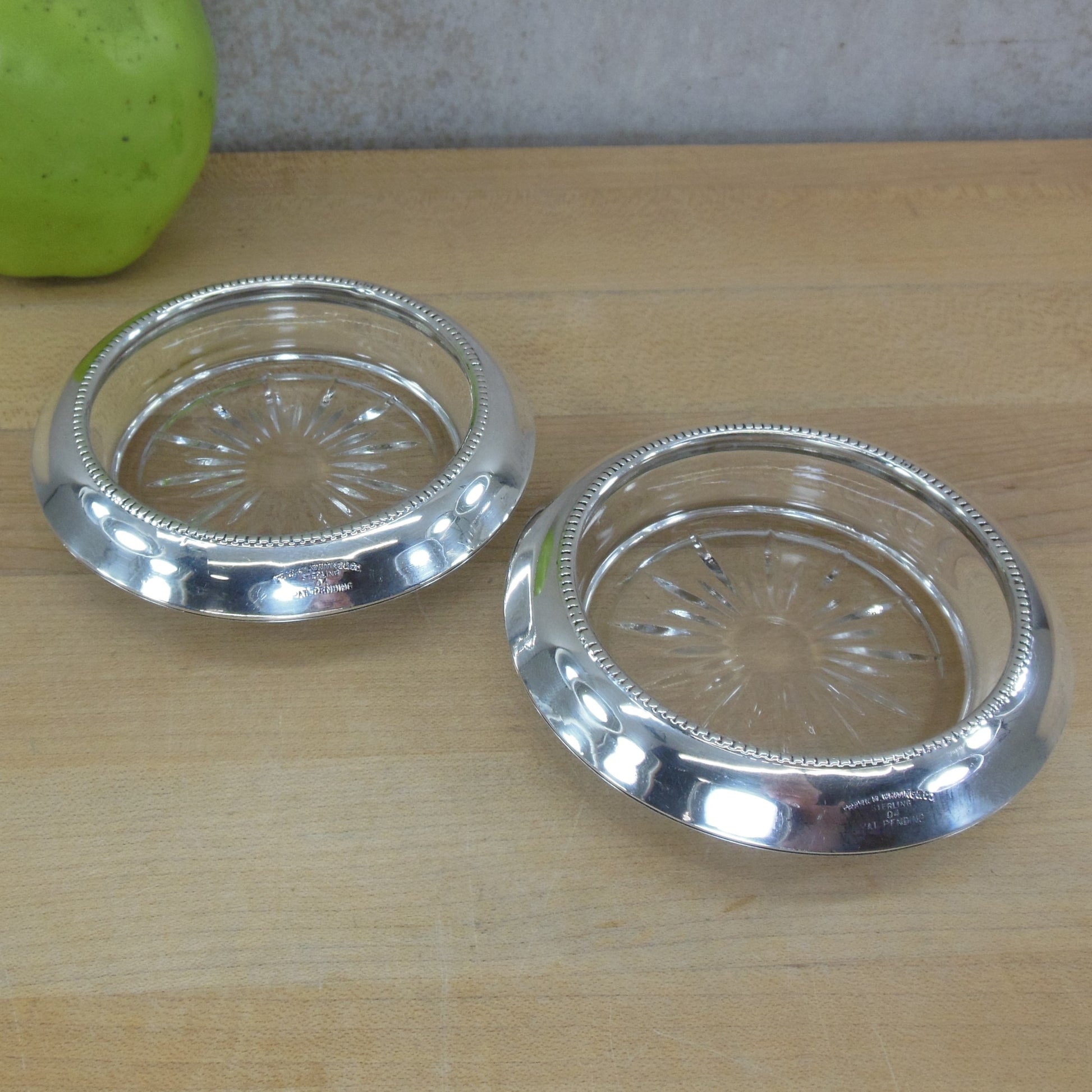 Frank Whiting Pair Sterling Silver Glass Coasters 04