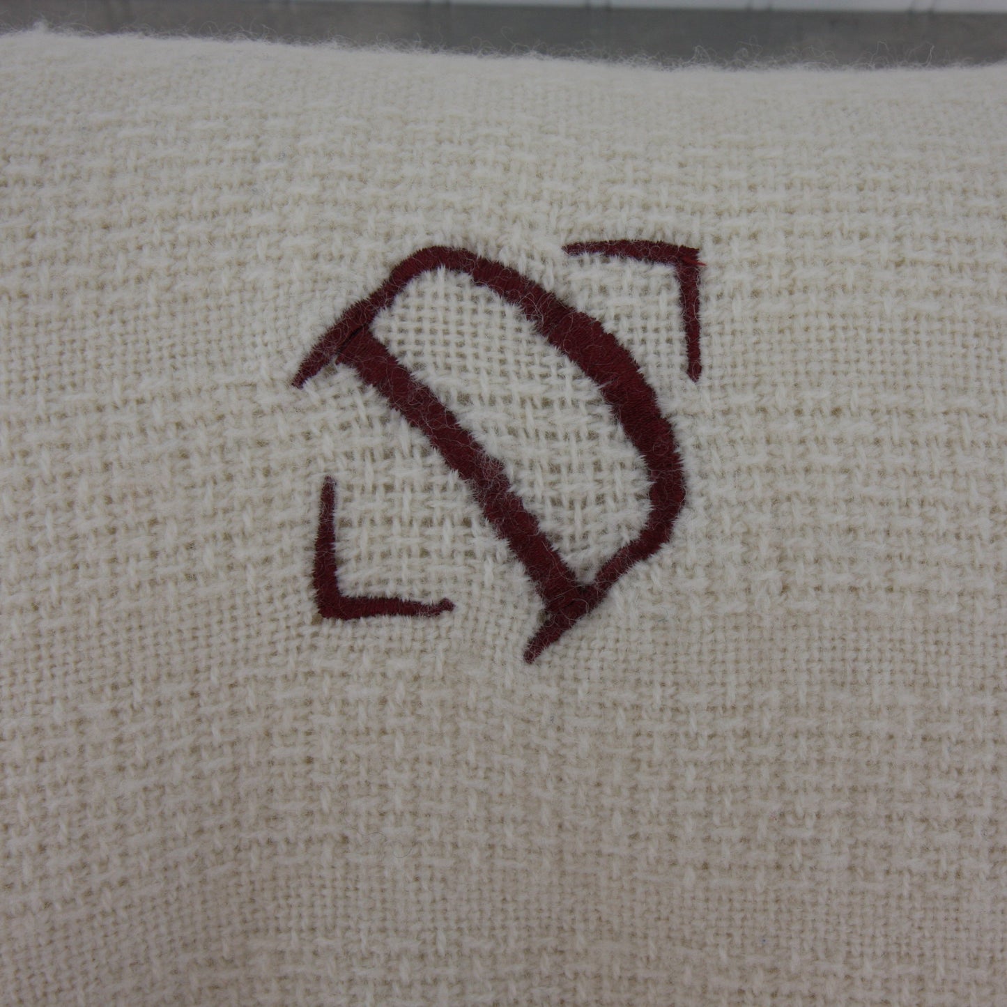 Vintage Faribo Wool Blend Ivory Color Throw Monogram "D" 46 X 50