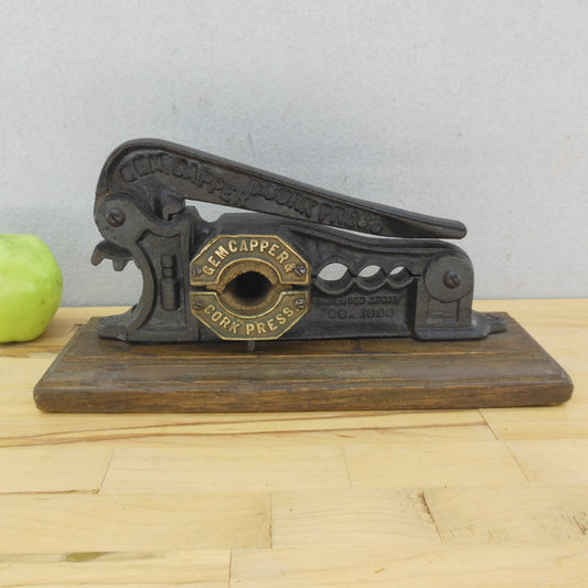 Antique 1898 GEM Bottle Capper & Cork Press Cast Iron Broke Handle