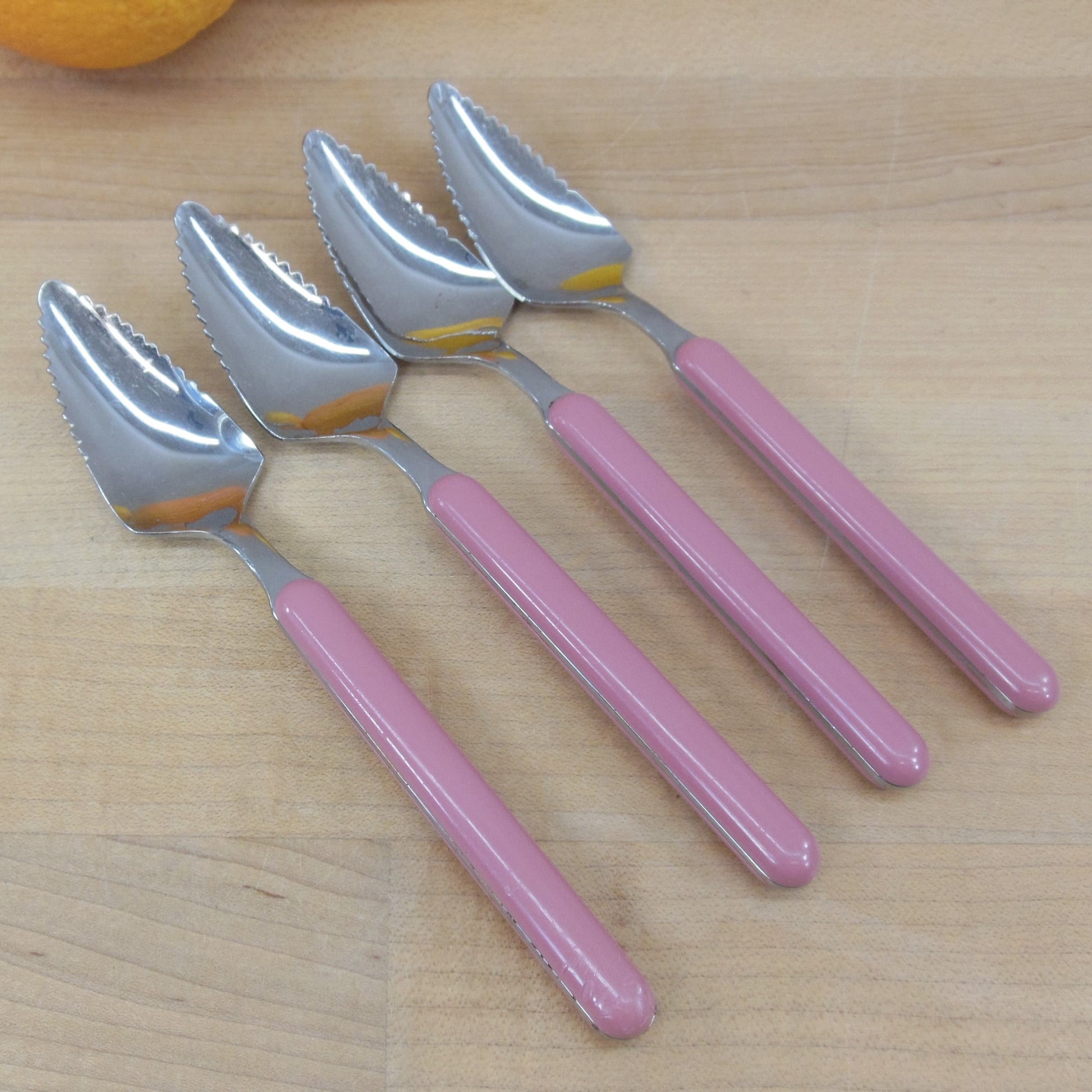 MIC Japan Linea Stainless Grapefruit Spoon Pink Handle - 4 Set Vintage