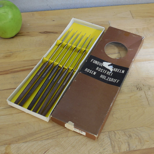 Fondue Fork Boxed 6 Set Gabeln Rostfrei Rosen Holzgriff Rosewood Handles