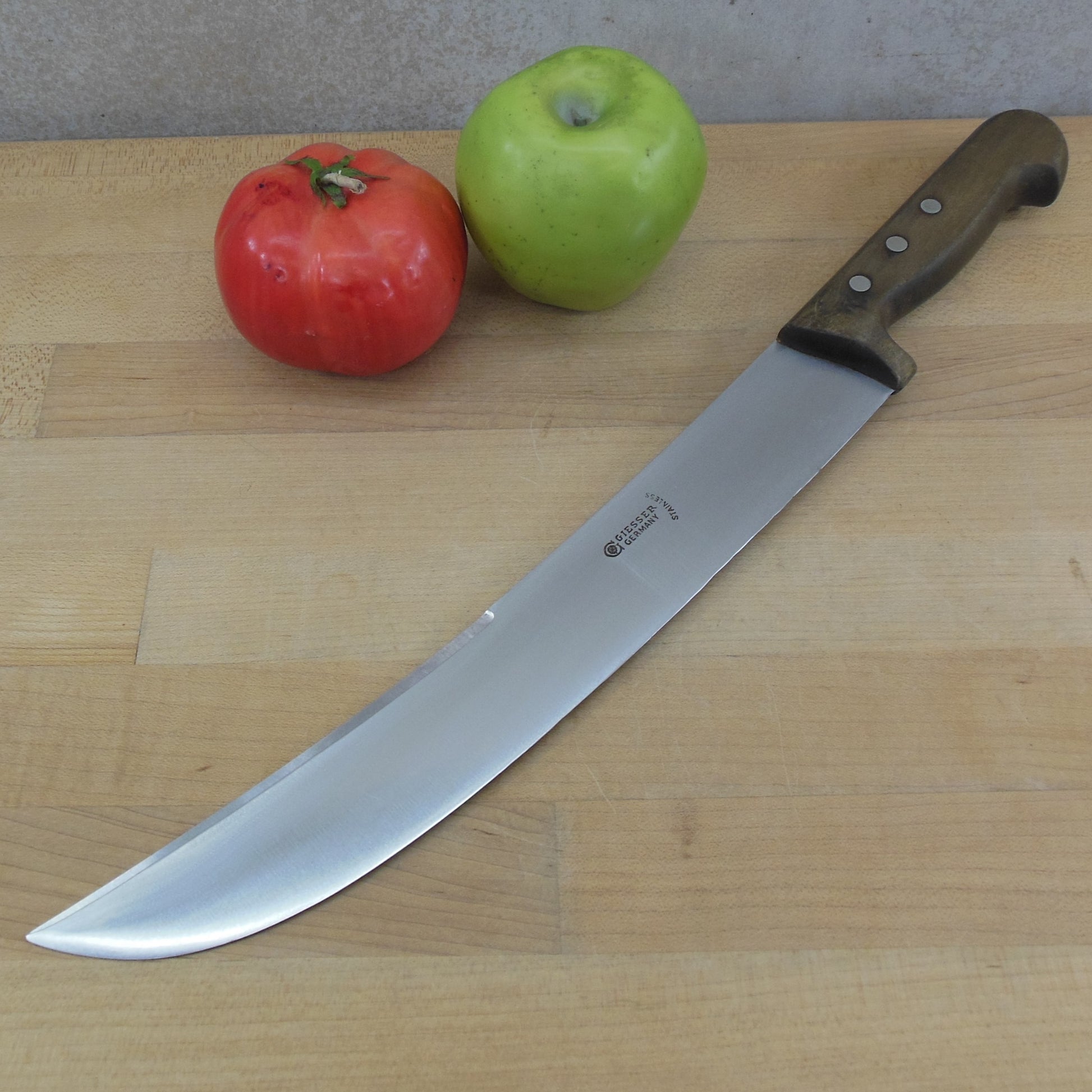 Giesser Germany 12" Stainless Scimitar Butcher Knife Wood Handle