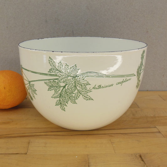 Arabia Finel Finland Enamelware Bowl White Green Anthriscus Cerefolium