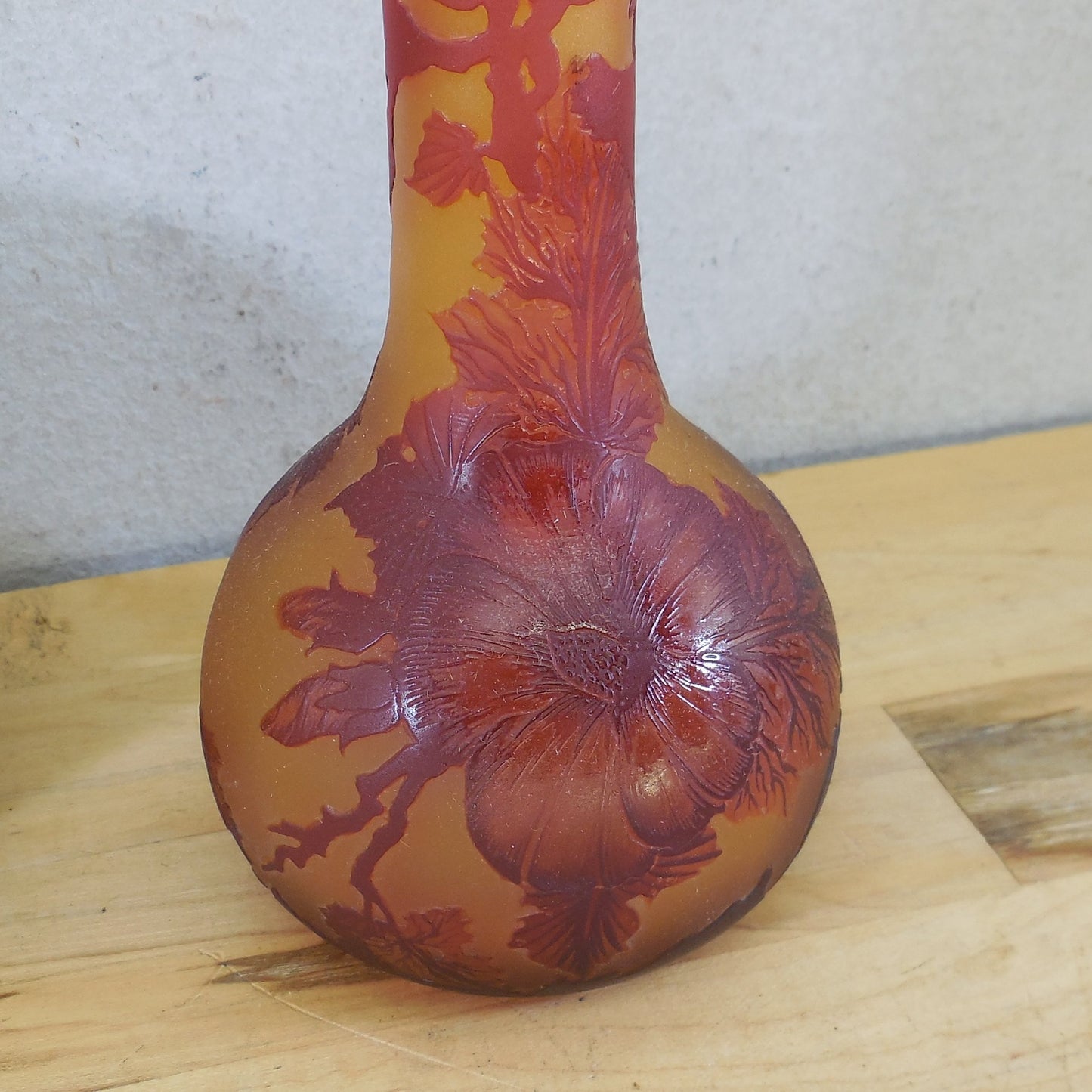 TEC Galle Styled Floral Cameo Glass Bud Vase Red Amber 8.5" Flowers